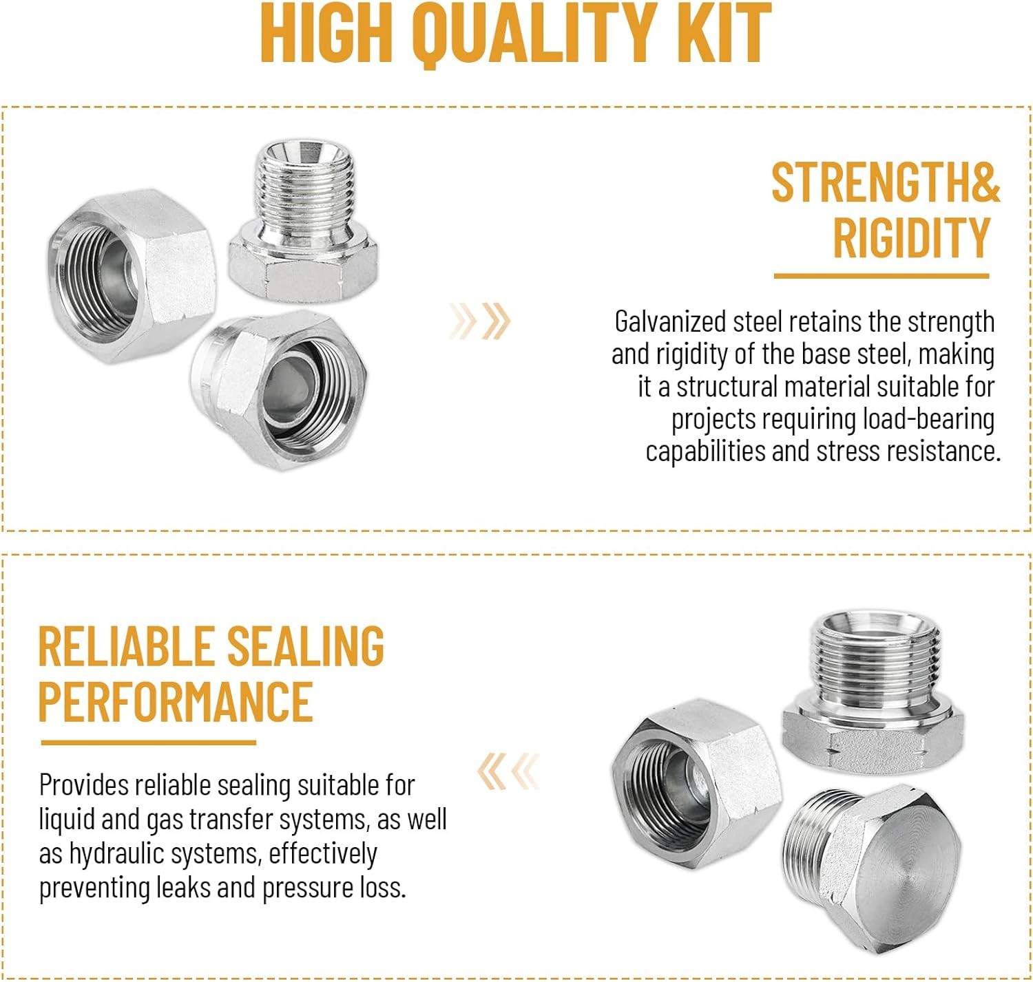 56 PCS BSPP Hydraulic Cap and Plug Kit with Precision Threading Galvanized Steel