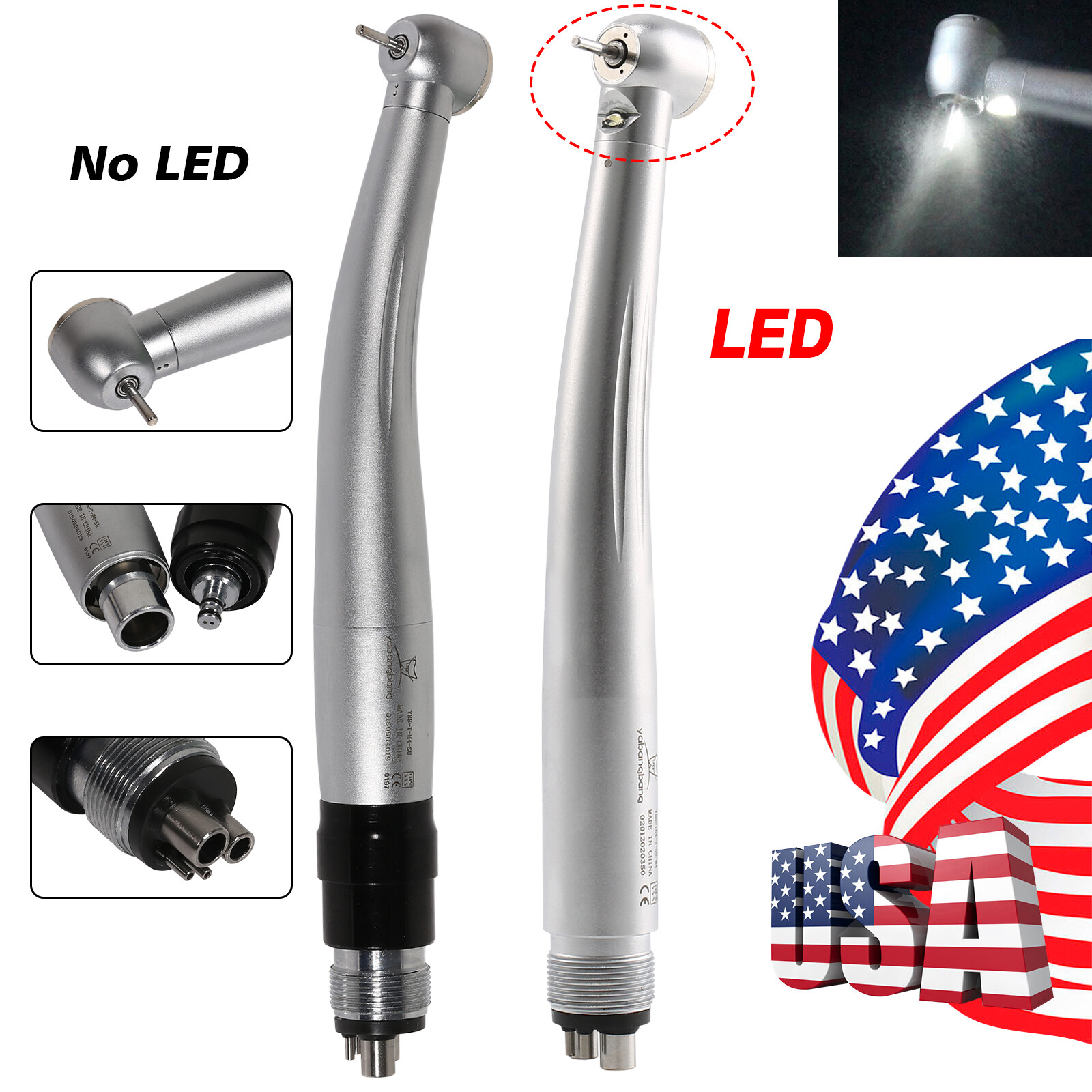 Dental High Speed LED / No-LED Handpiece Turbine / Coupler 4 Hole NSK Style sa