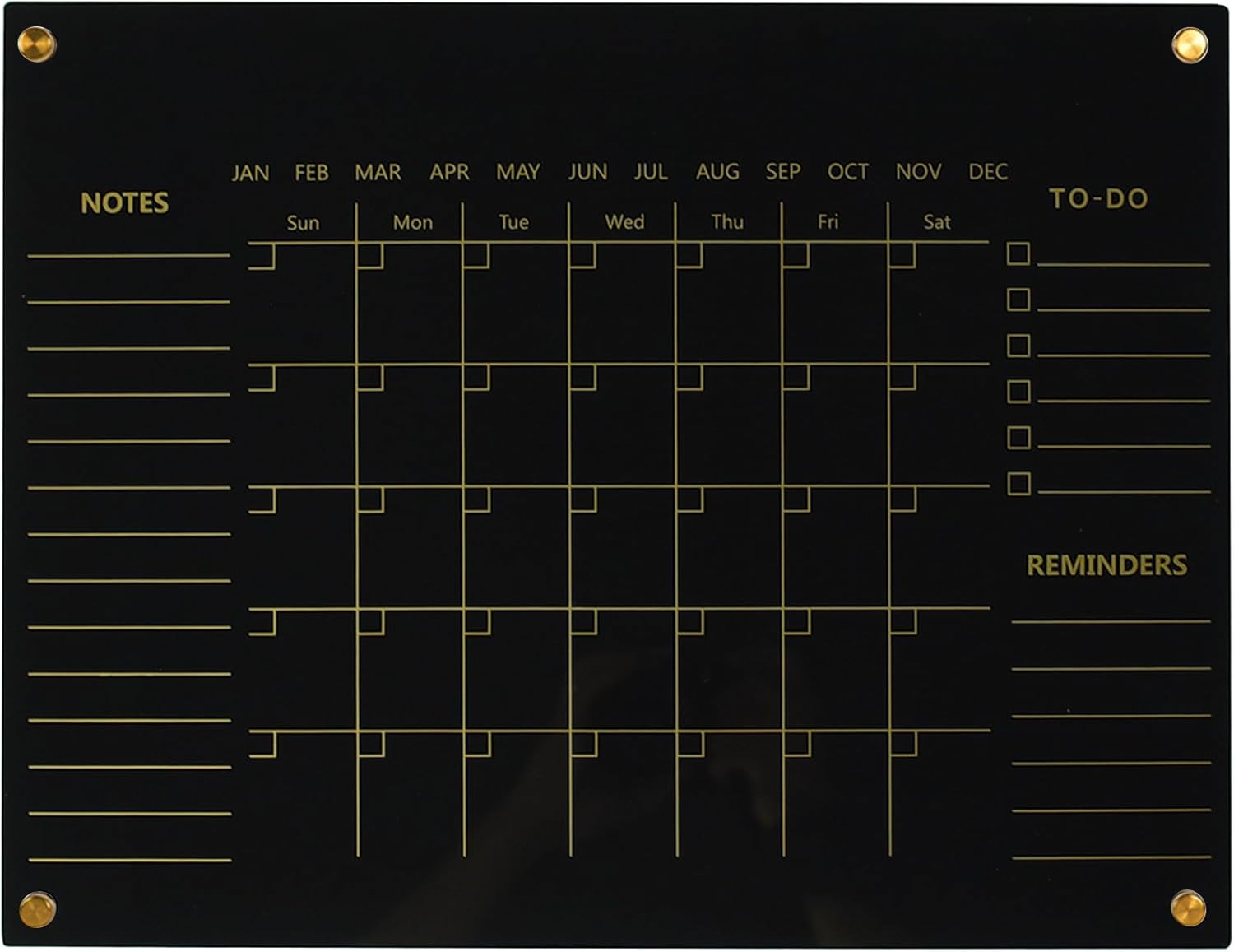 Black Acrylic Calendar Dry Erase for Wall, Family Planner, Monthly Calendar Dry