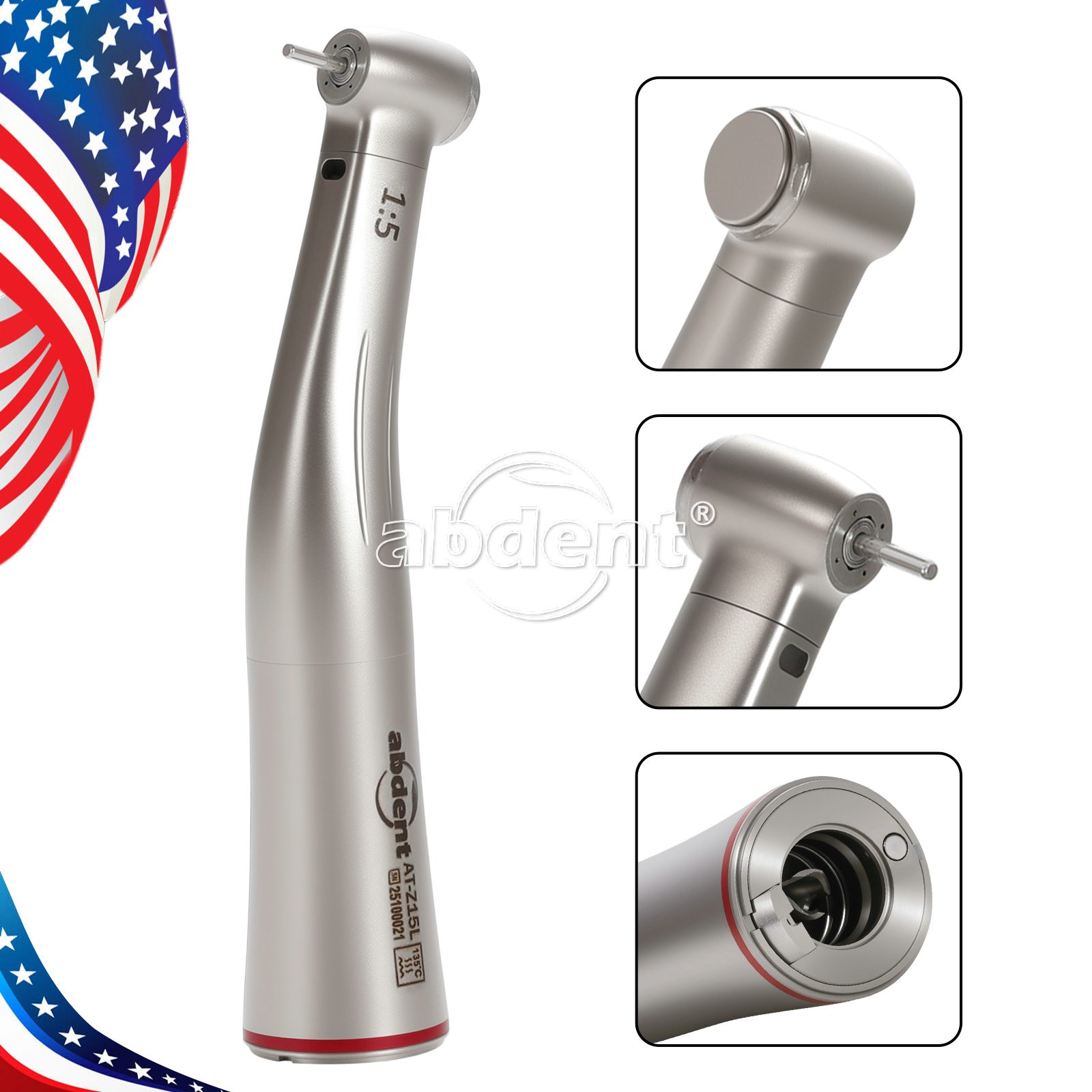 AbDent Electric Handpiece 1:5 LED Contra Angle Fiber Optic High Speed Standard