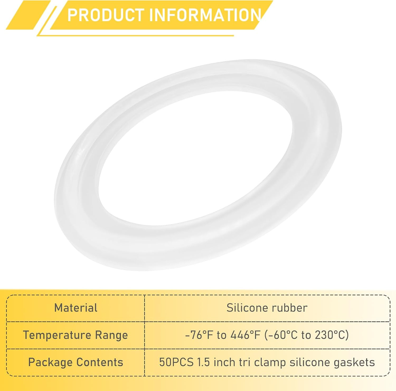 50PCS 1.5 Inch Tri Clamp Silicone Gaskets for 1.5″ Sanitary Tri-Clamp Fittings O