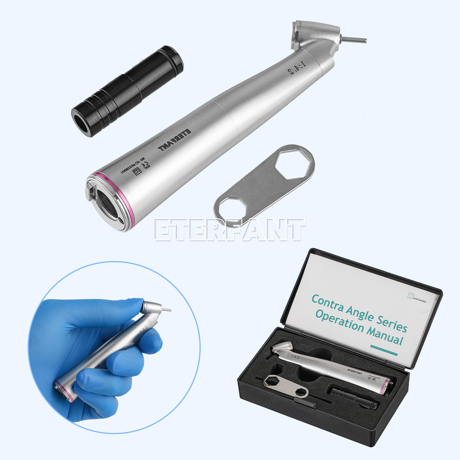 ETERFANT Dental 1:1 /1:4.2 Optic Fiber LED Contra Angle Straight Nose Handpiece
