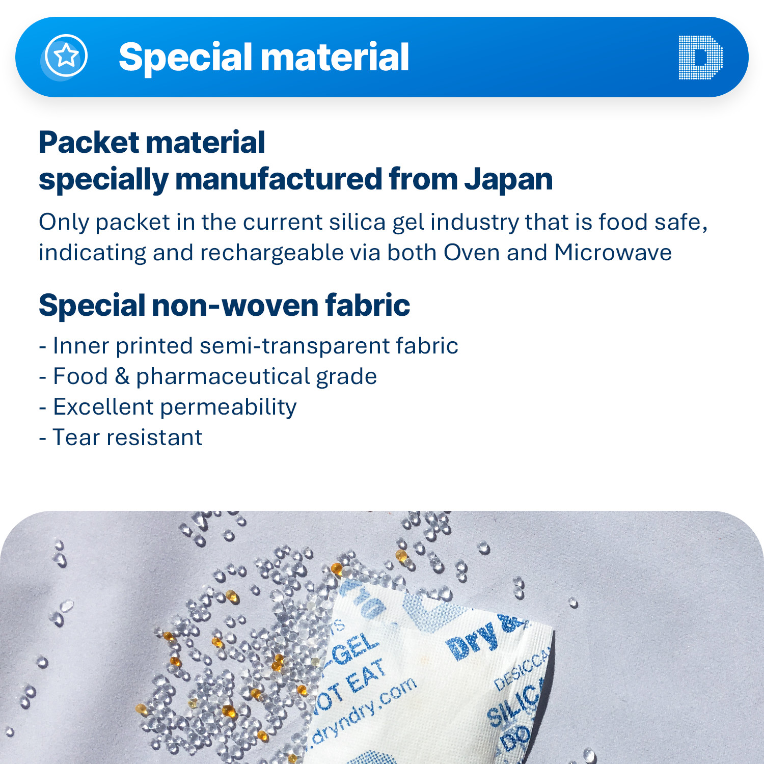 20 gram X 100 PK “Dry & Dry” Food Grade Orange Indicating Silica Gel Packets
