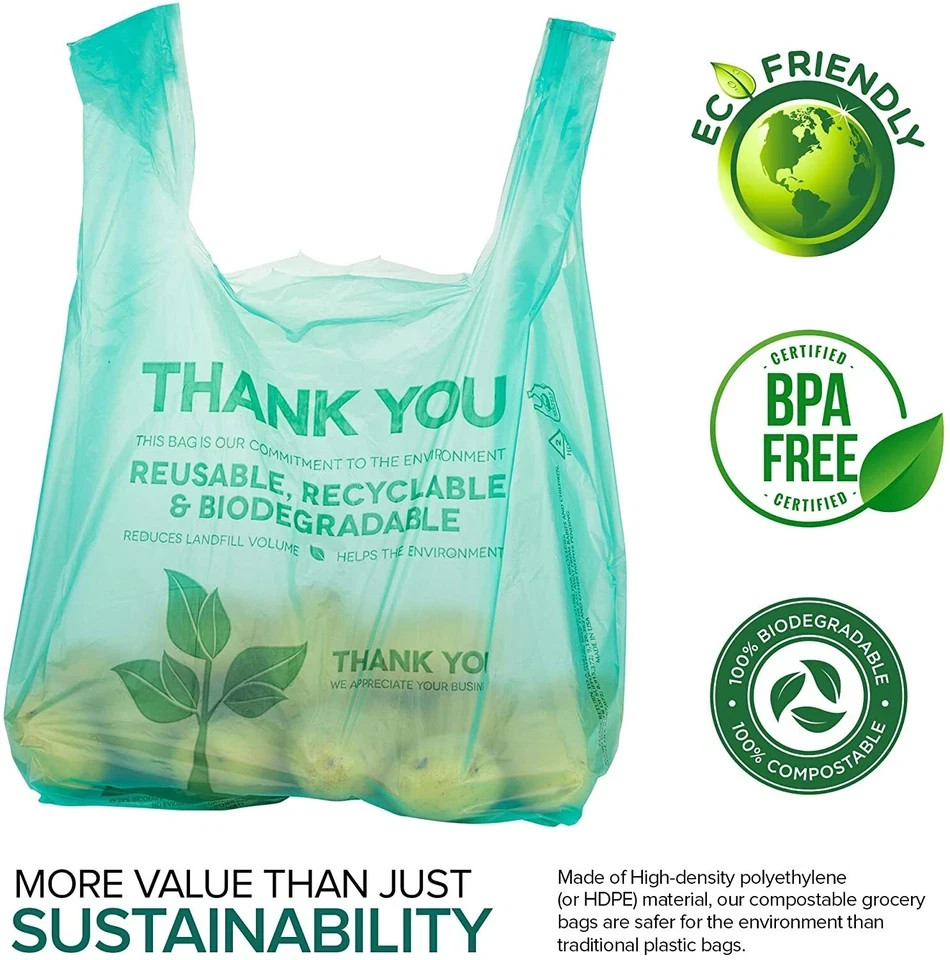 Bags 1/6 Large 22 x 6.5 x 12 Biodegradable T-Shirt Plastic Grocery Shopping Bags