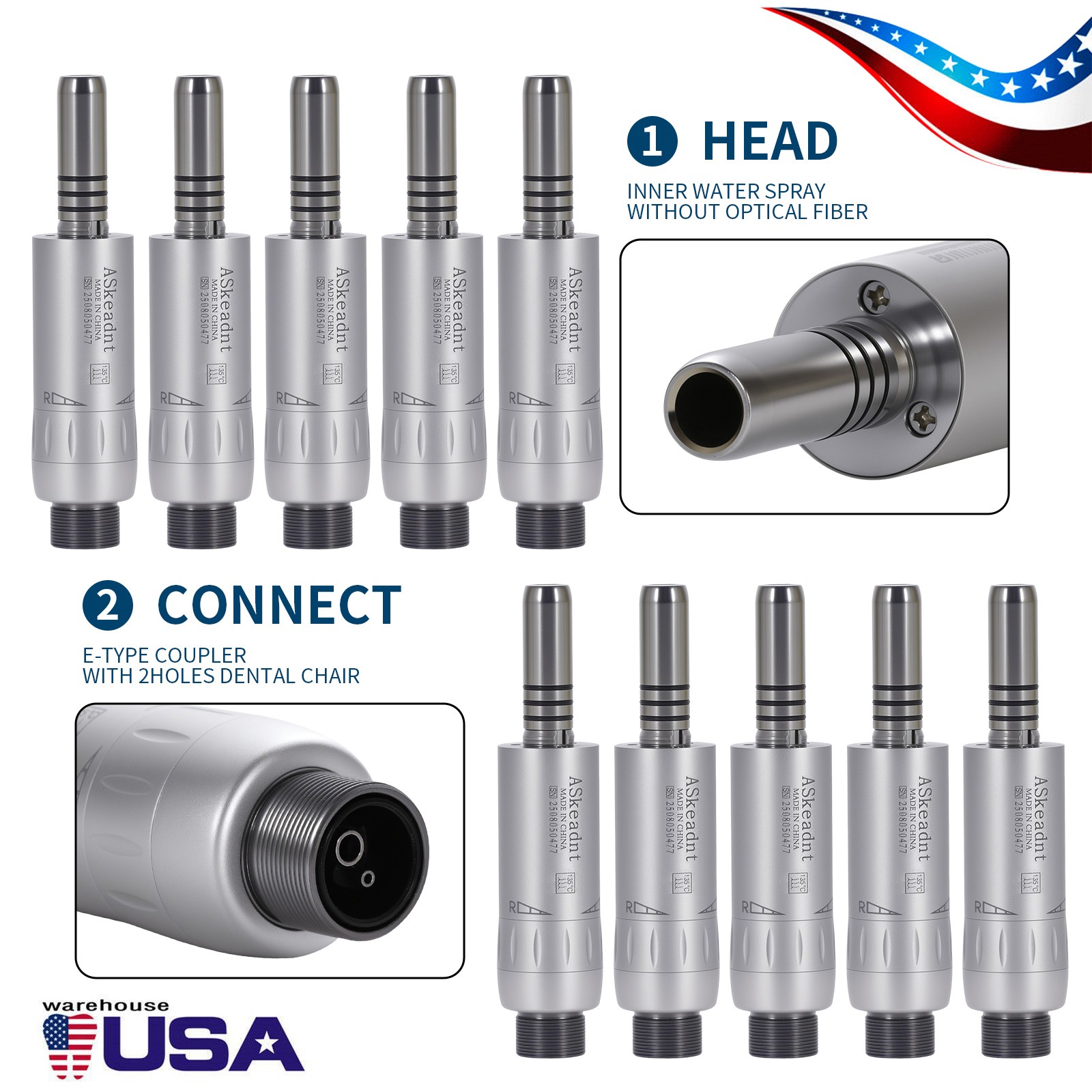 1-10 ASK Dental Slow Low Speed Air Motor Handpiece Internal Water Spray 2 Hole