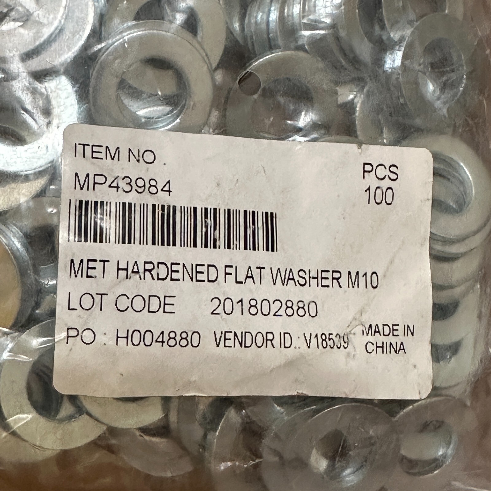 (100) M10 MET Hardened Flat Washer 10mm Metric MP43984