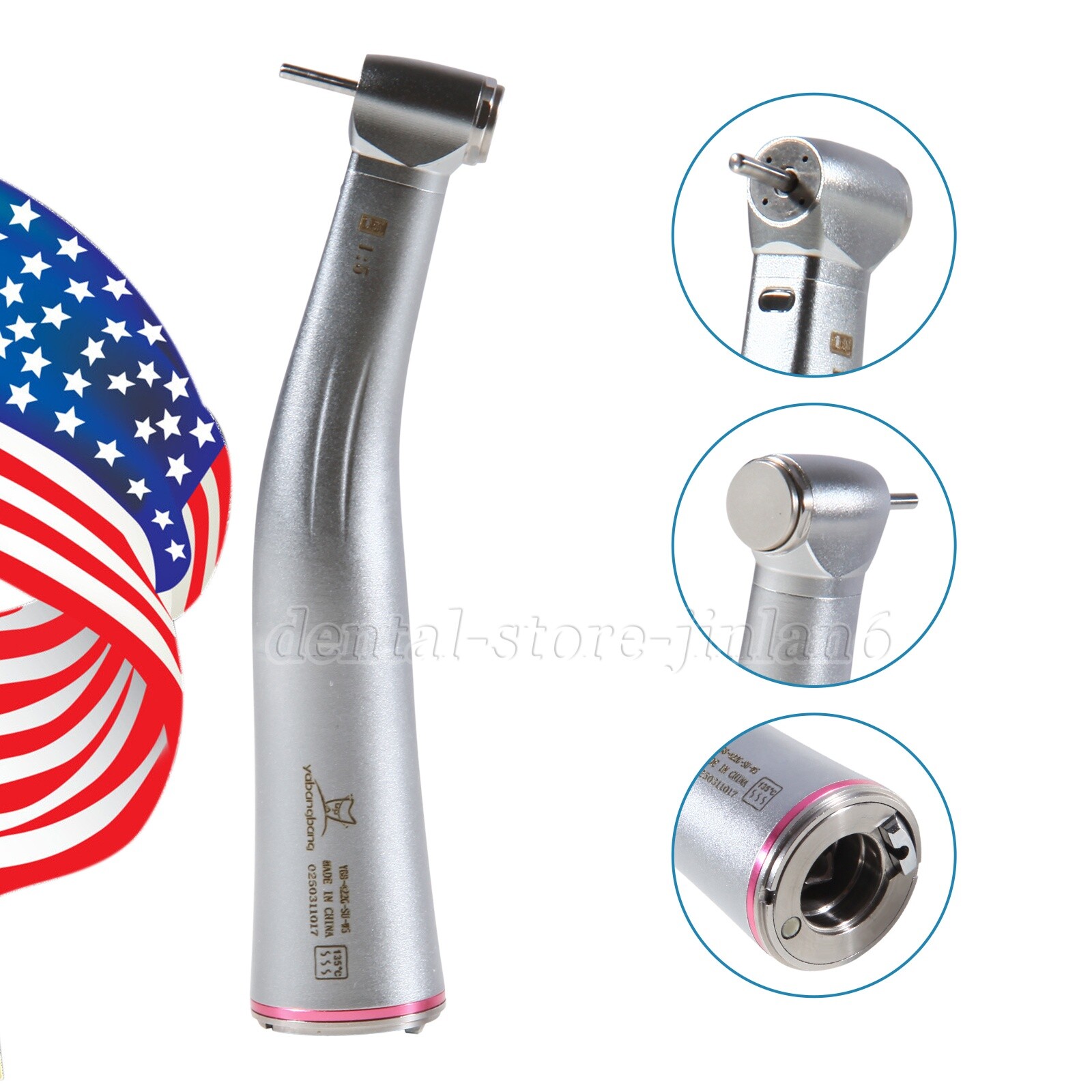 NSK Ti-MAX X95L Style Dental 1:5 LED Fiber Optic Contra Angle Handpiece Red Ring