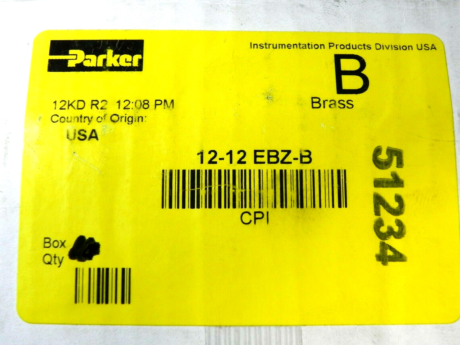 Parker CPI 12-12 EBZ-B Brass Union Pipe Elbow 3/4″ Tube 1-1/16″ Hex (HR)