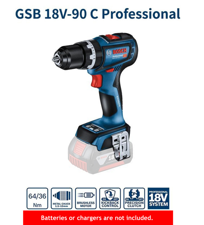 Bosch 18V-90 C Hammer Drill 18V BL 2100Rpm 29500bpm 64Nm 175mm 13mm 1.2kg Bare