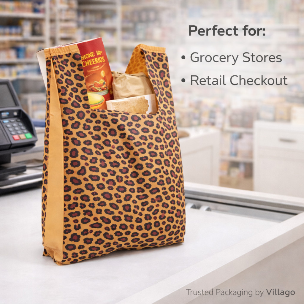 Leopard Print T Shirt Bags 11.5 x 6 x 21 Plastic Retail Checkout Bags HDPE