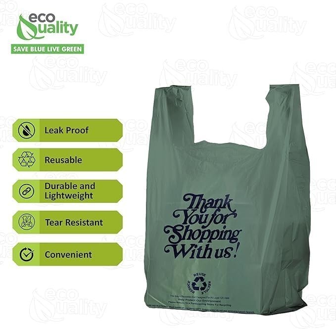 12×6.5×22 Inches Green Plastic Shopping Bags for Grocery Takeout Retail 160 Pcs