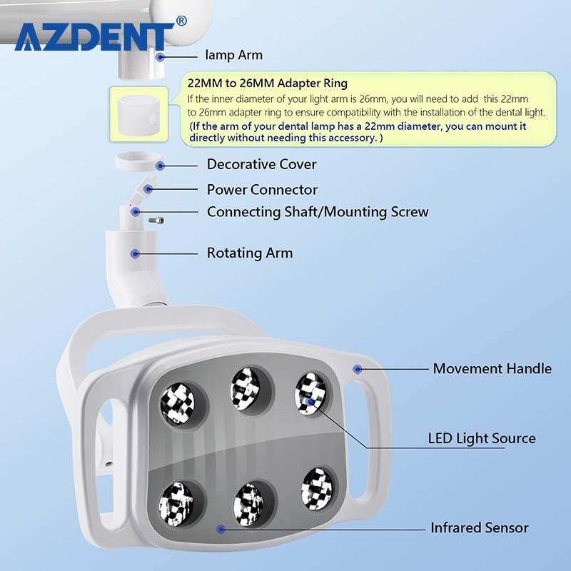 9W Dental 6 LED Lamp Oral Light Surgical Lamp For Unit Chair Induction Sensor