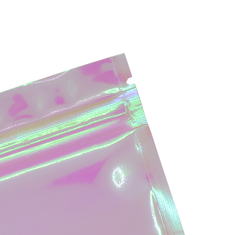 100 Pcs Iridescent Zip lock Bags Pouches Cosmetic Hologram Holographic Clear Bag