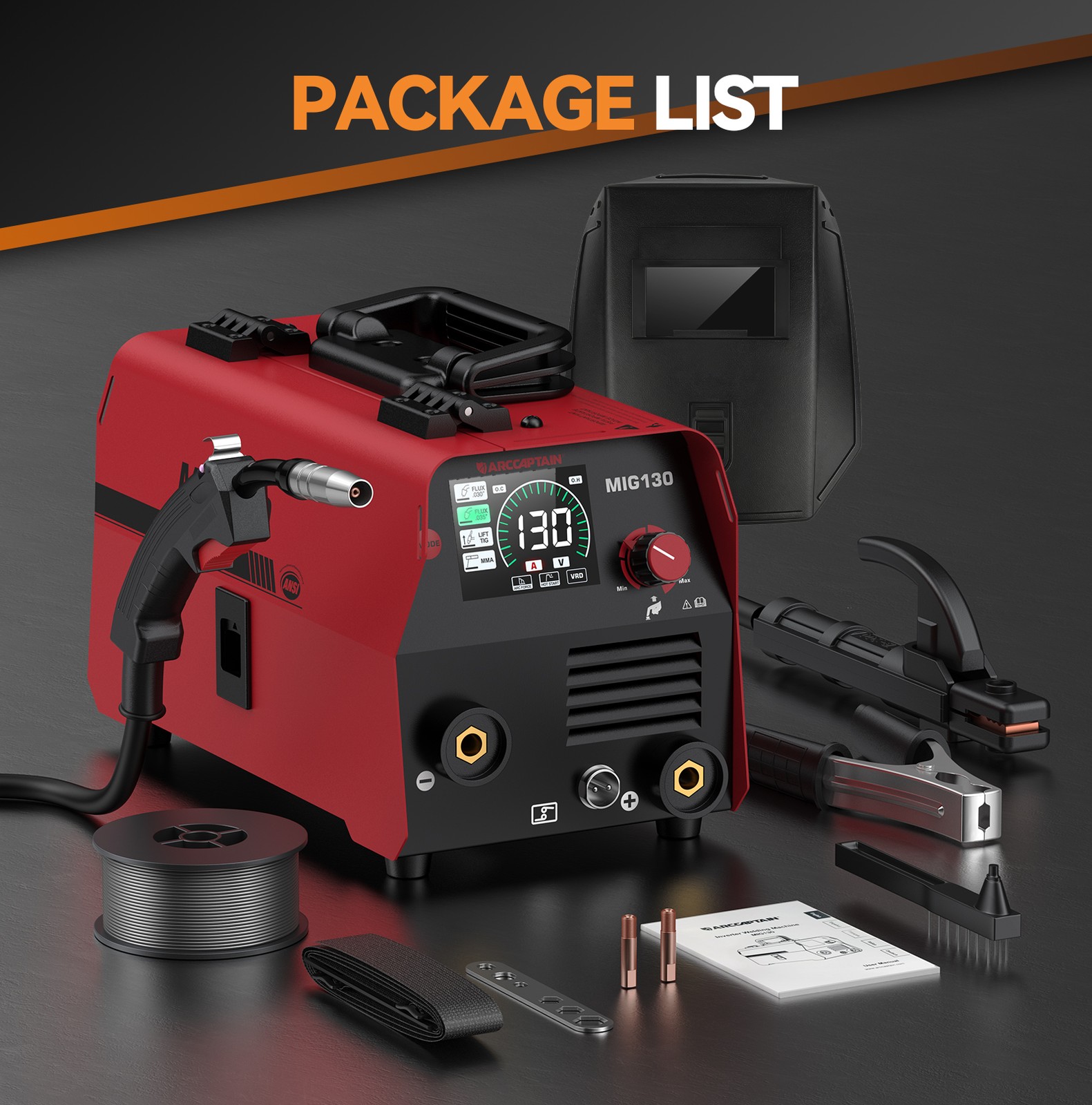 ARCCAPTAIN 3 in 1 MIG Welder 130Amp Flux Core Mig/Lift TIG/MMA Gasless Digital?