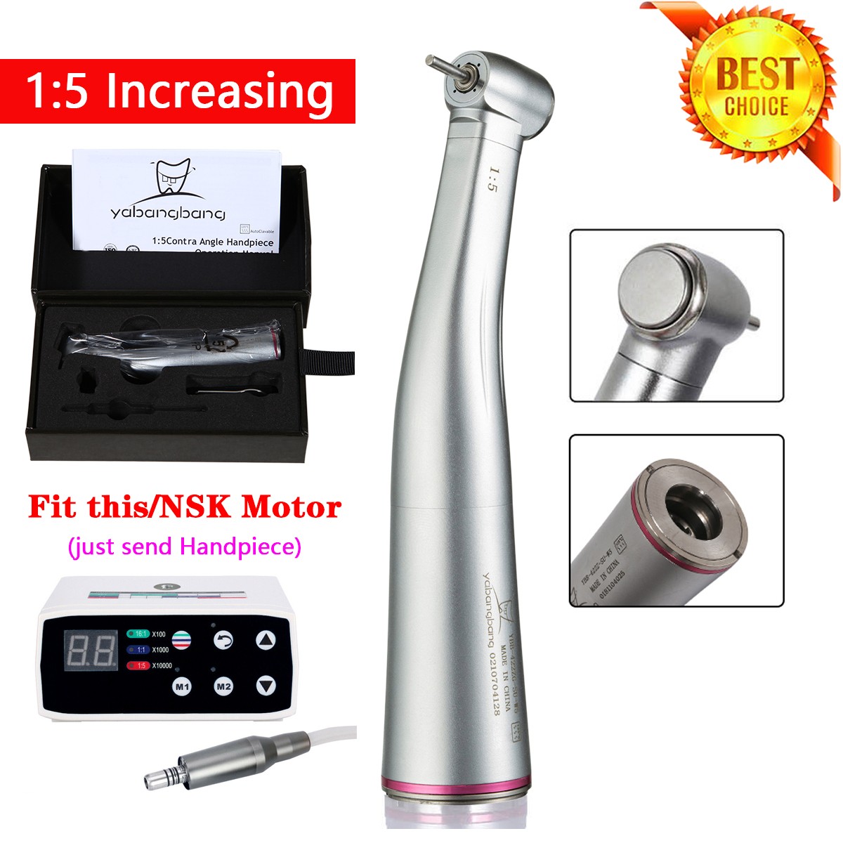 Dental 1:5 Fiber Optic LED Contra Angle Handpiece Fits NSK/Kavo Mini Head