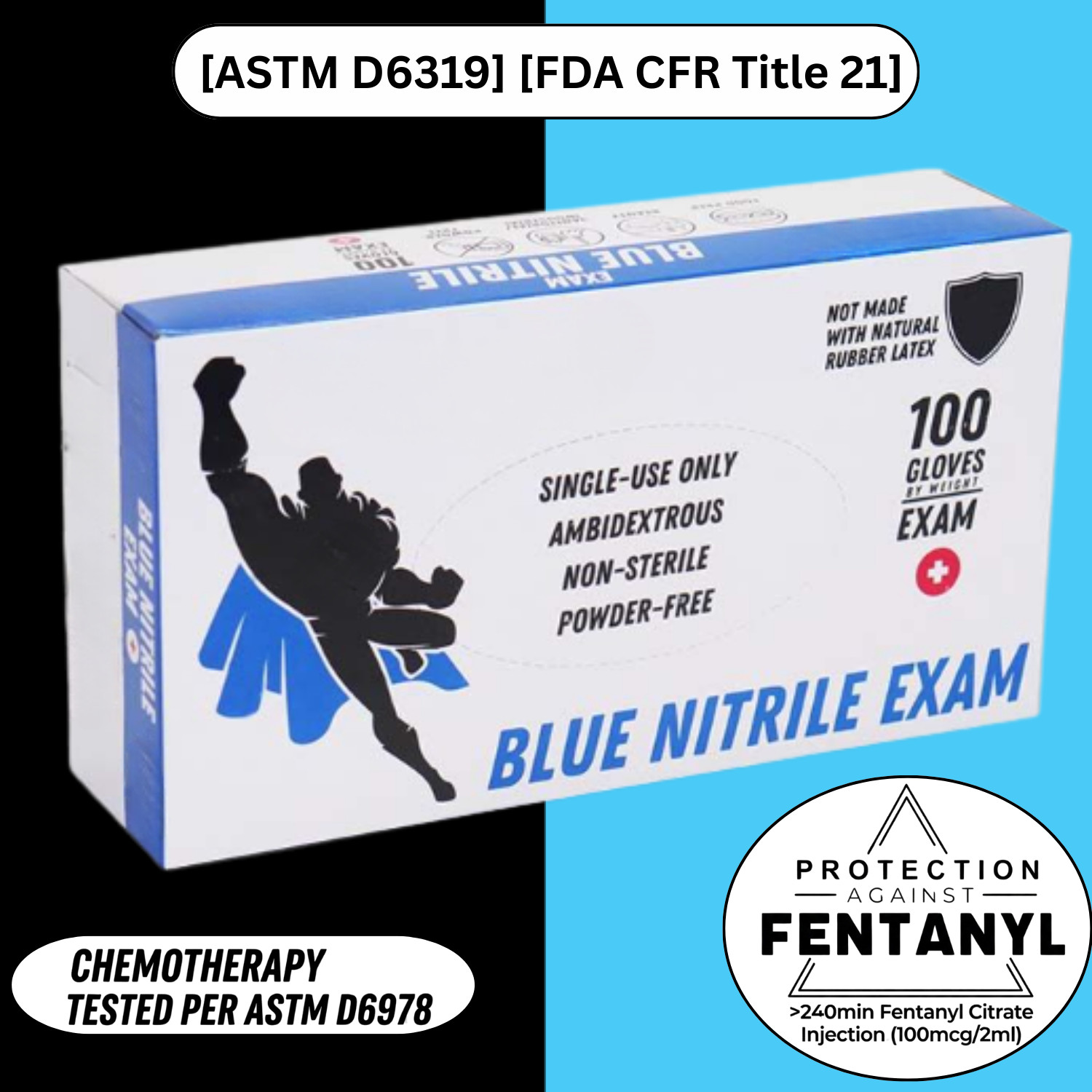 Blue Nitrile Powder Free Non-Sterile Gloves 4 Mil Size: Large 1000 Pcs
