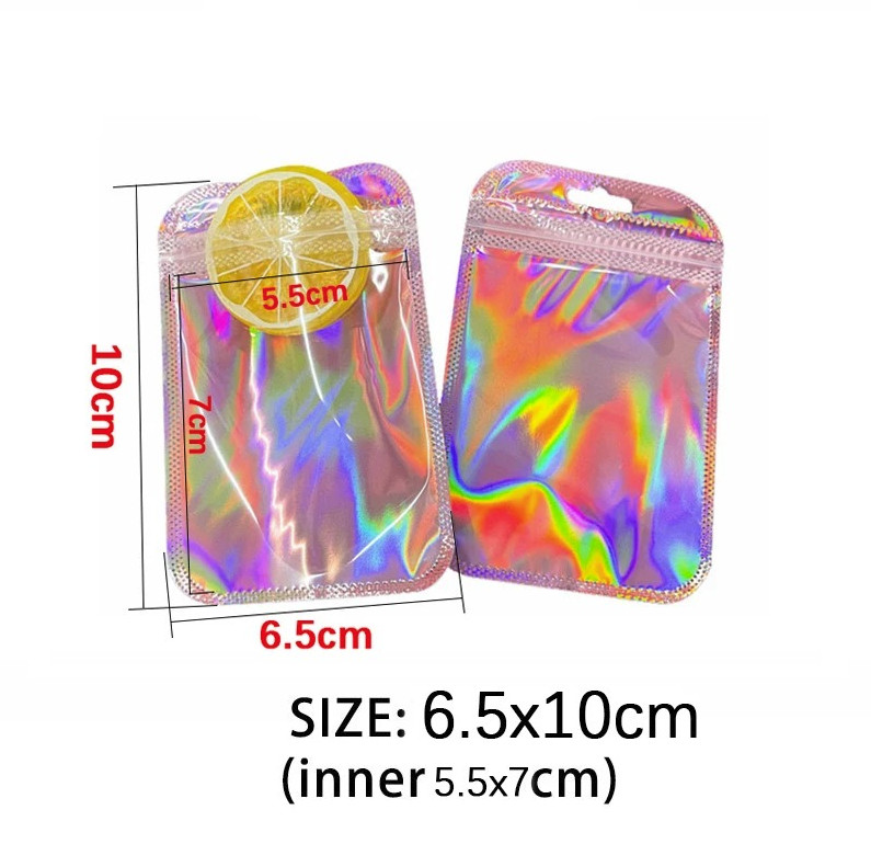 50pcs Iridescent Zip Lock Bags Holographic Self-Sealing Packaging Pouches – NEW