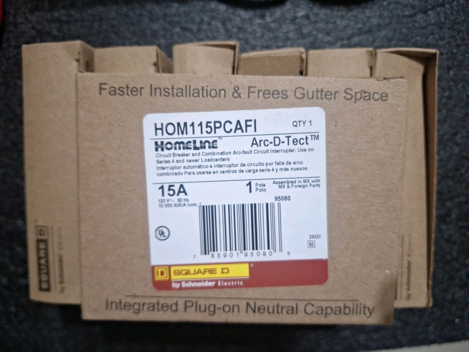 (2) Square D HOM115PCAFI 1 P 15 A Plug In Arc Fault Circuit Breaker