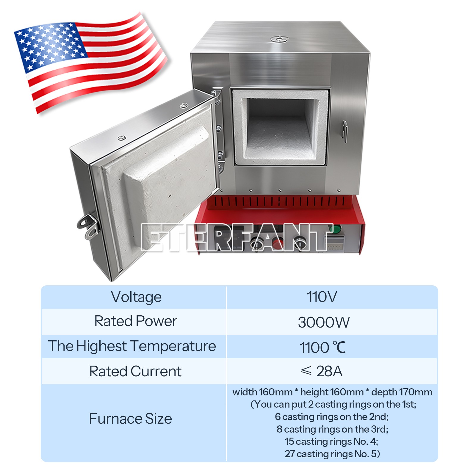 2000W/3000W Dental Lab 1100℃ Burnout Furnace High Temperature Fiber Ceramic Oven
