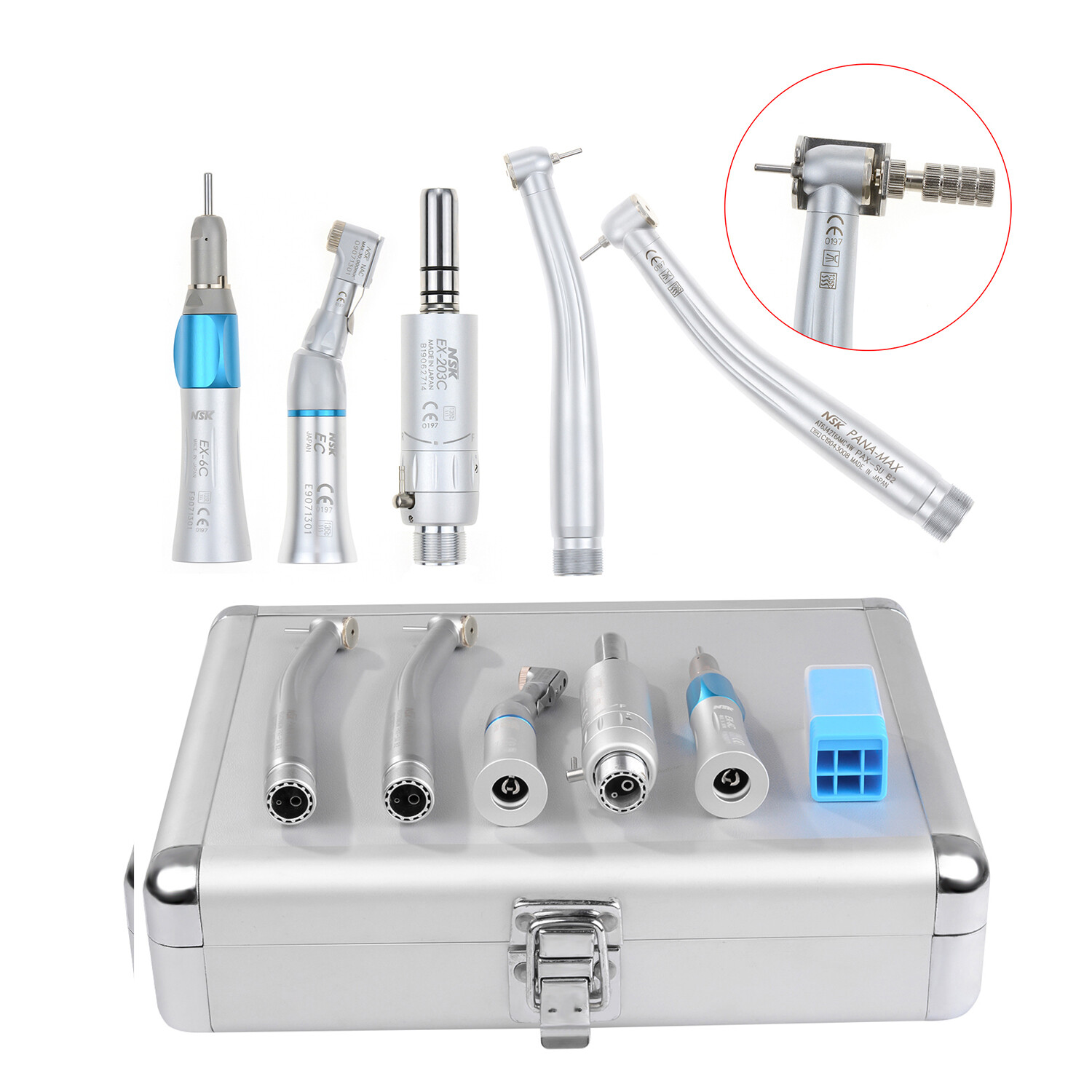 2H Dental NSK Style High Low Speed Handpiece Air Turbine Kit Wrench+Aluminum Box