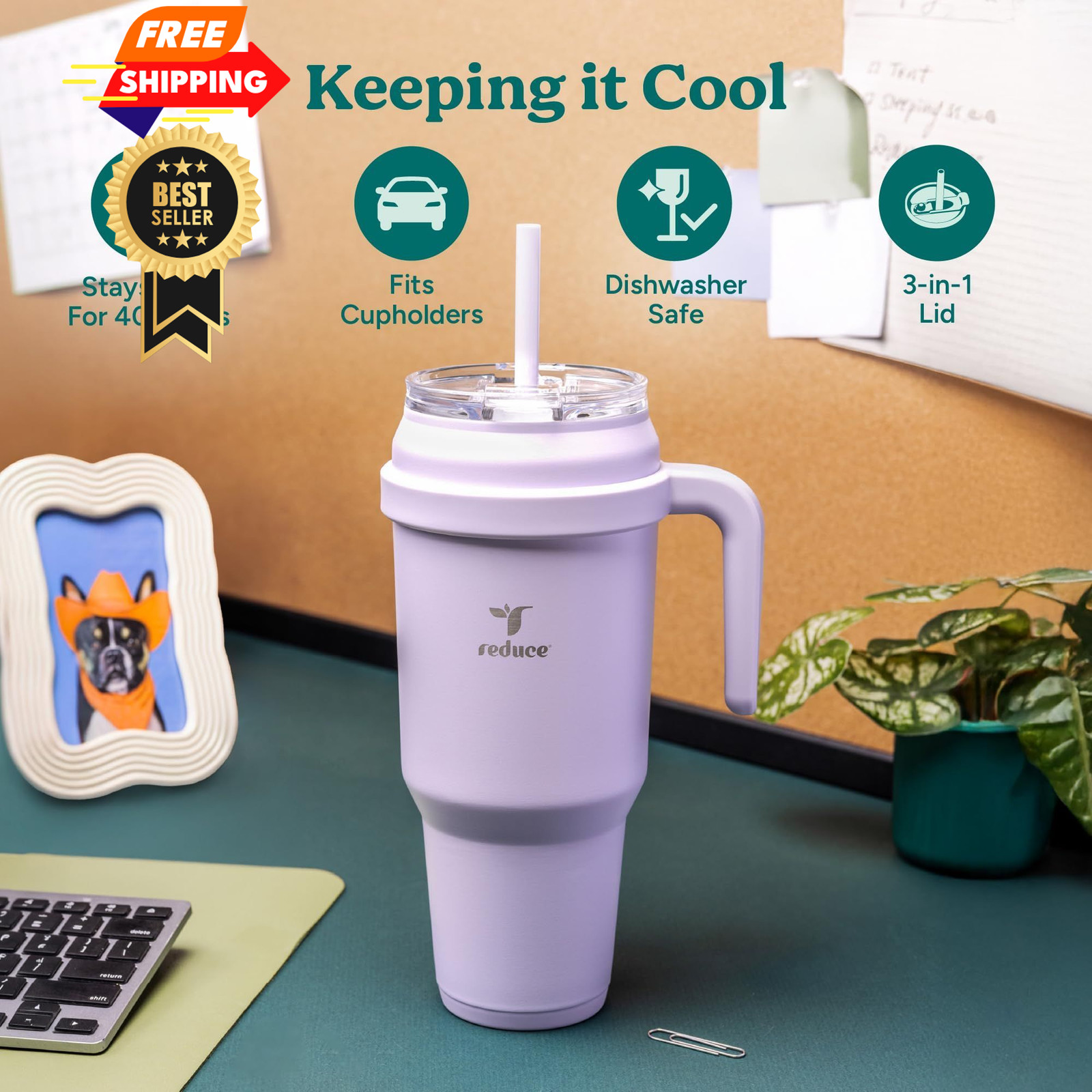 REDUCE 50 oz Stainless Steel Tumbler with Handle – 50 Ounces, Dark Web