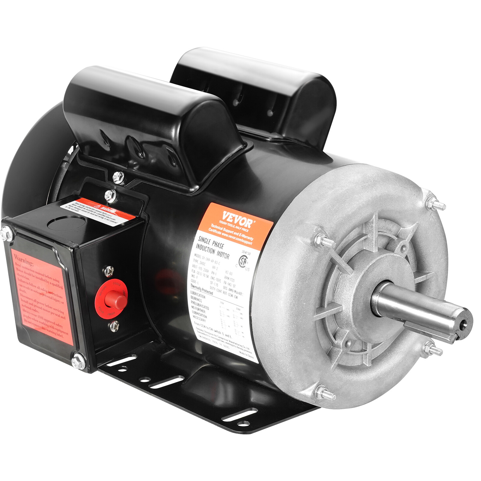 VEVOR 2HP Electric Motor 1725RPM 143/5T Frame 1-Phase 7/8″ Key Shaft 115/230V