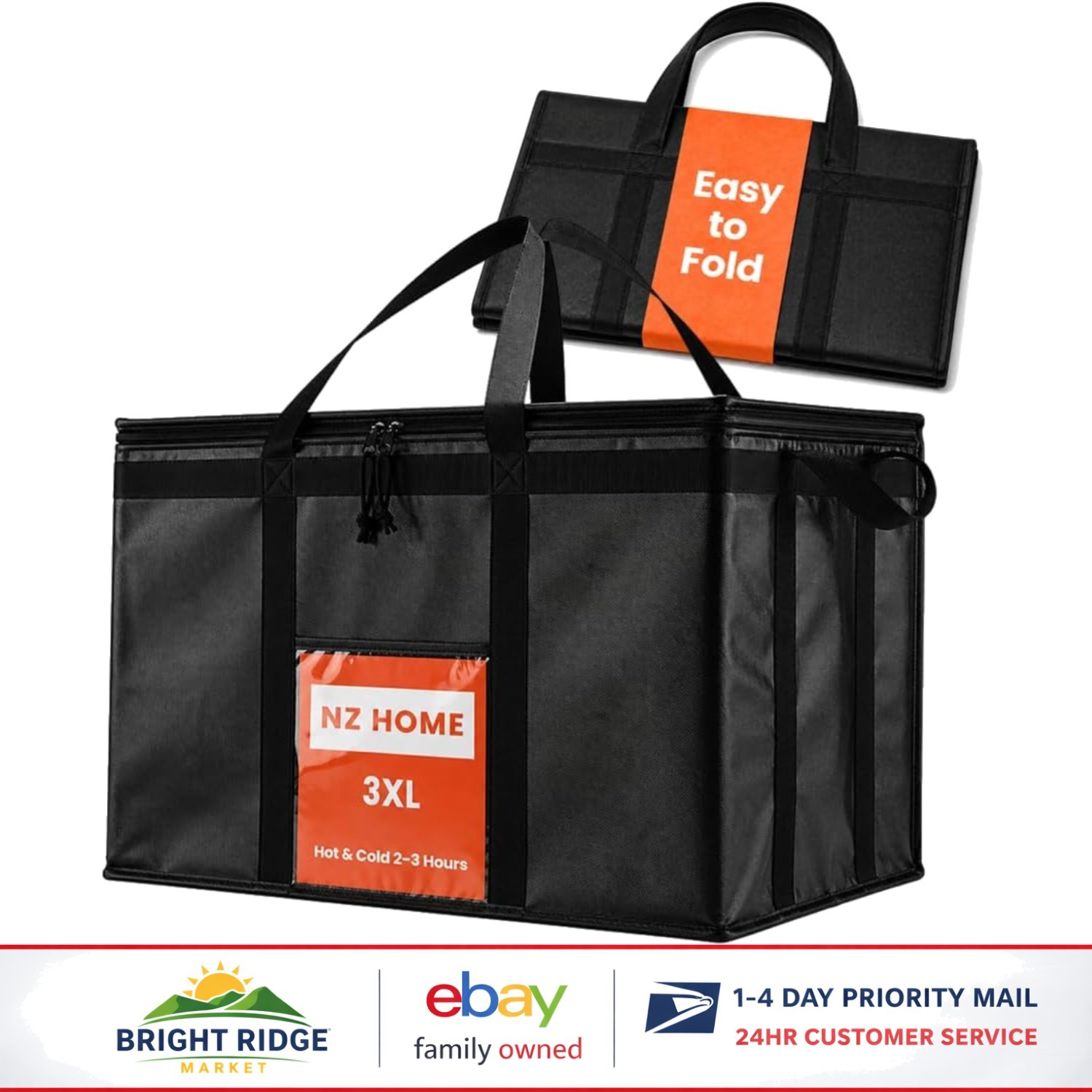 Durable Insulated Bag for Food Delivery, Reusable Cooler with Slip Pocket