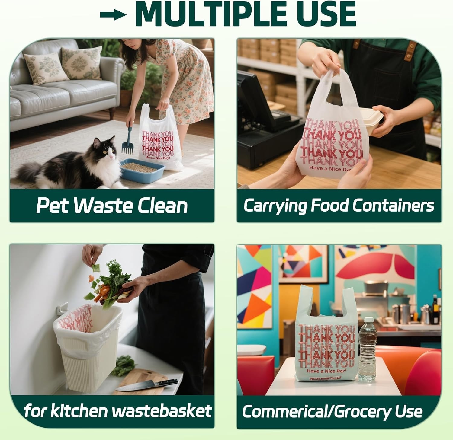 100 Count Durable T-Shirt Bags with Handles | Eco-Friendly Shopping Solution