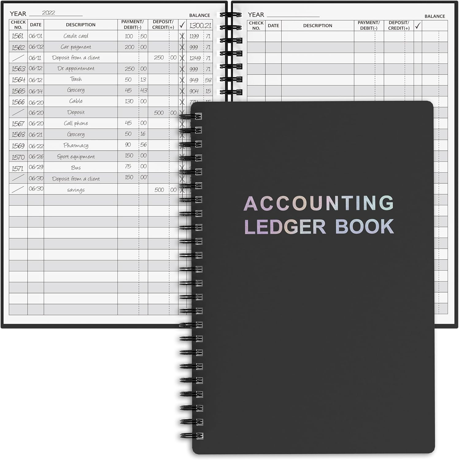 Accounting Ledger Book – A5 Check Register for Small Businesses & Personal Use