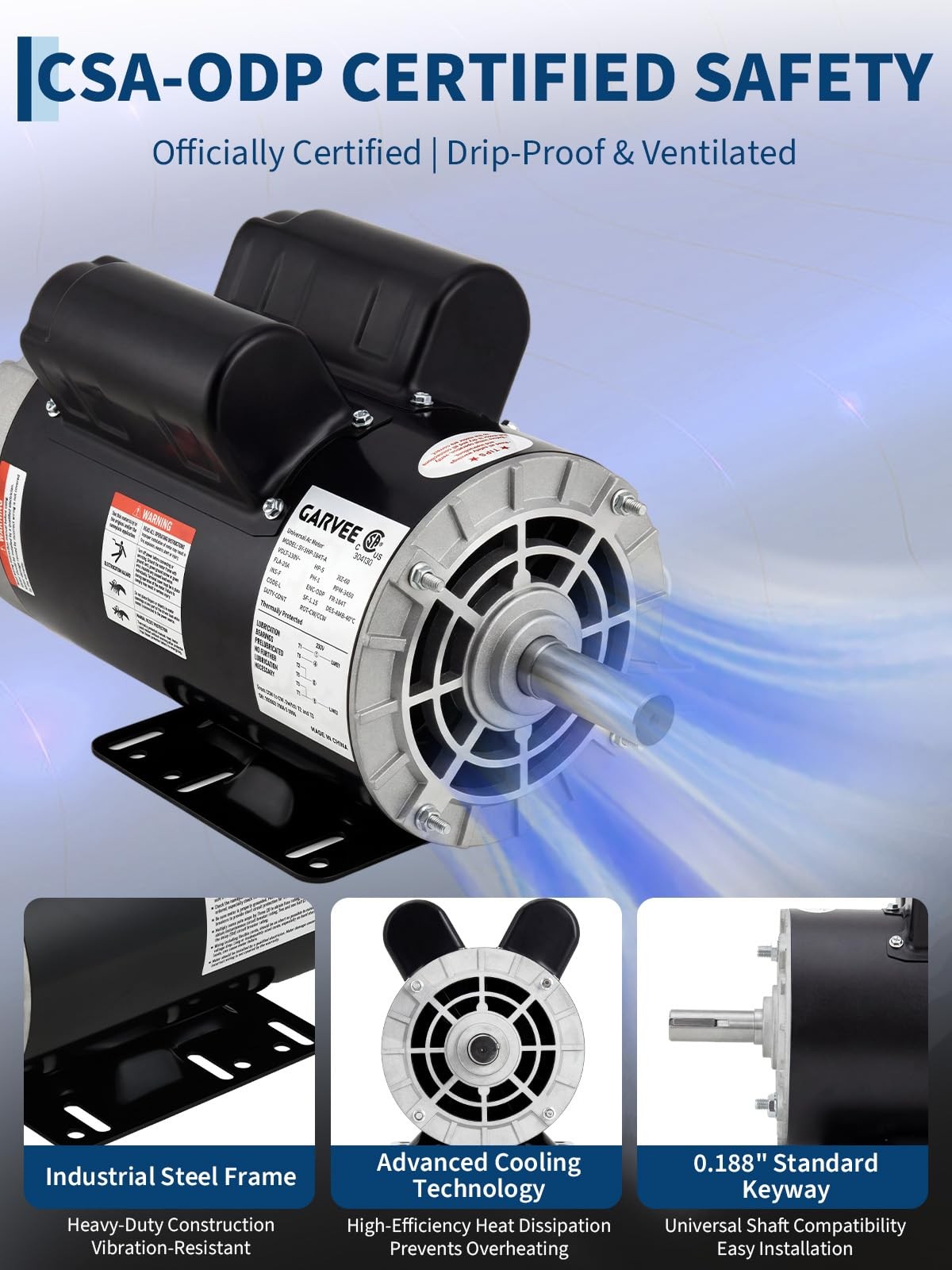 3.7HP SPL Air Compressor Electric Motor, 3450 RPM 56 Frame, 5/8″ Keyed Shaft