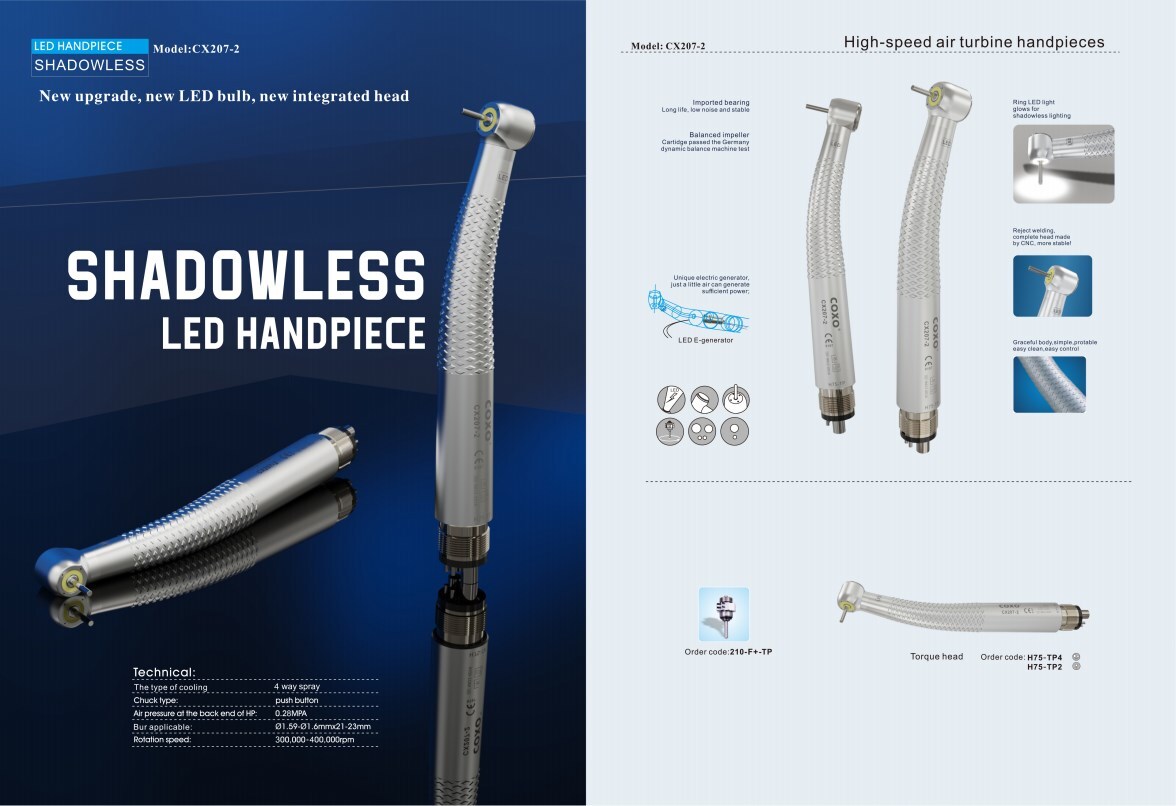 COXO High Speed Handpiece 4-Hole LED CX207 Dental Air Turbine Generator Spray