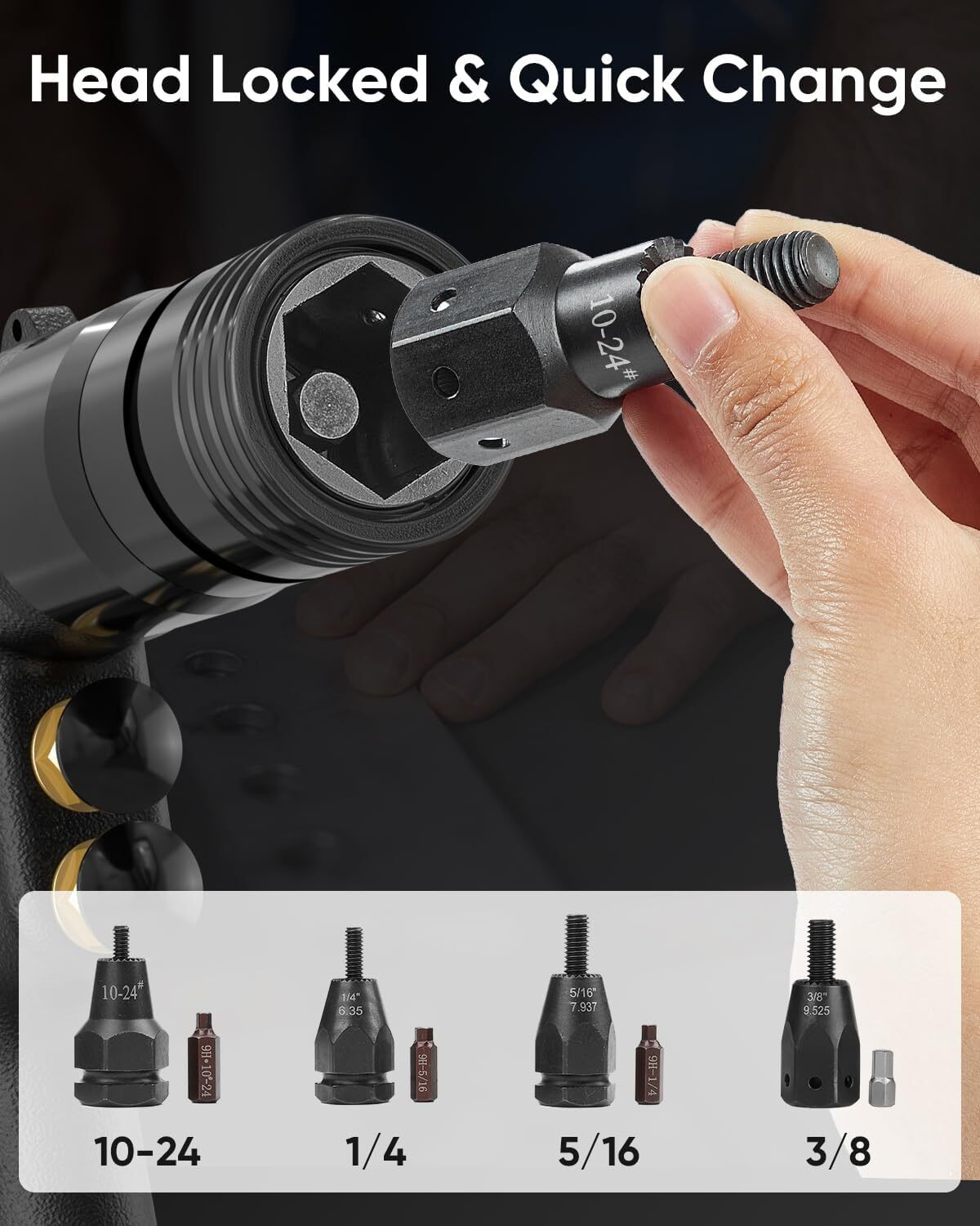 4-in-1 Pneumatic Rivet Nut Gun Set (10-24 & 1/4 & 5/16 & 3/8) Air Nutsert Gun