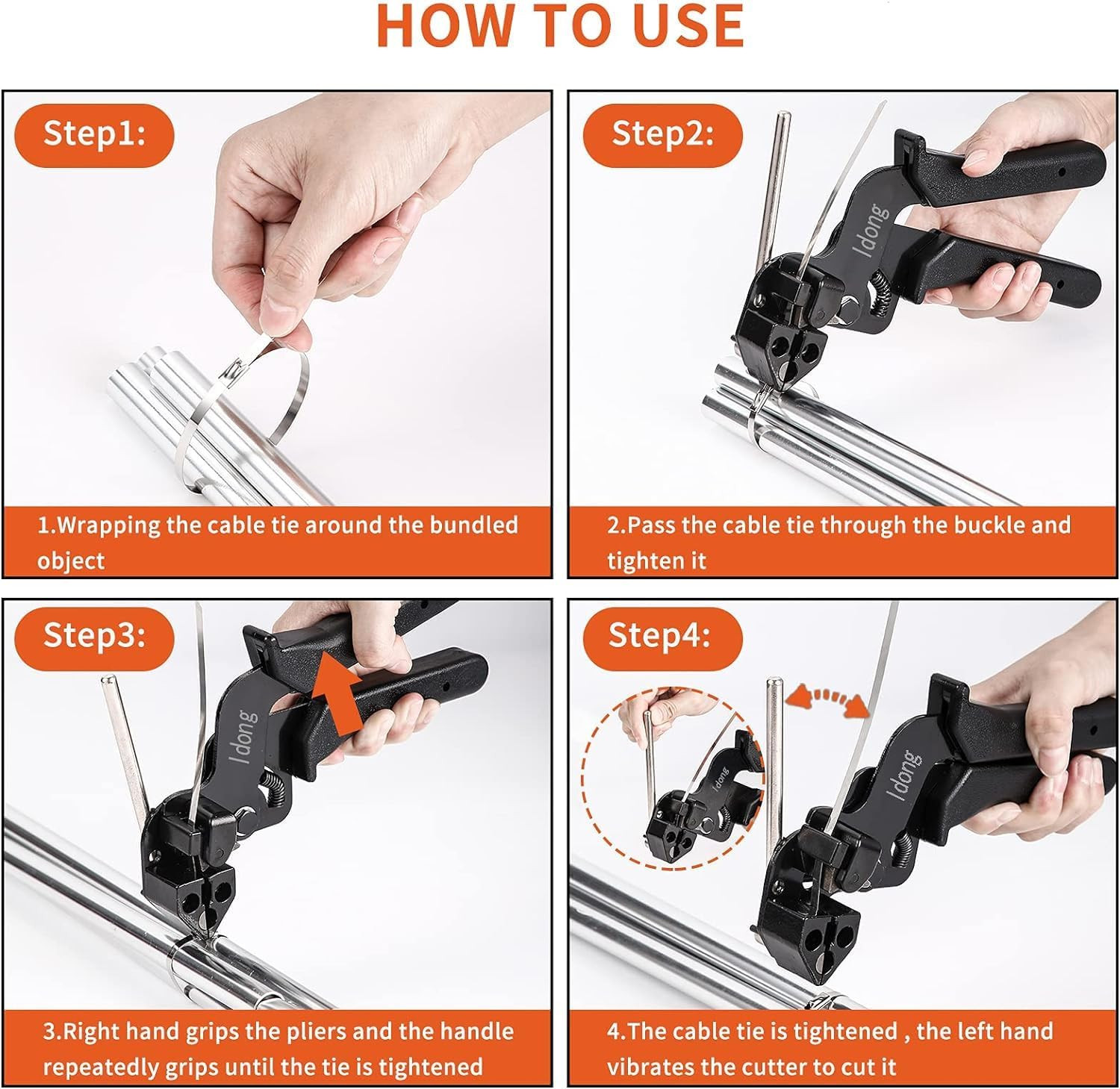 Stainless Steel Cable Tie Gun Kit 100PCS 4.6x270mm Zip Tie Tool Heavy Duty