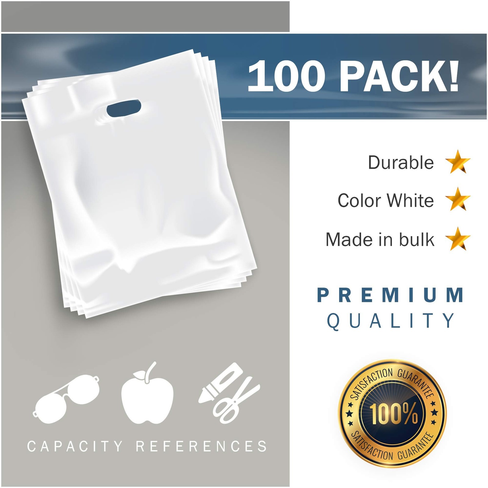 White Merchandise Plastic Shopping Bags – 100 Pack 9″ x 12″ with 1.5 mil Thic…