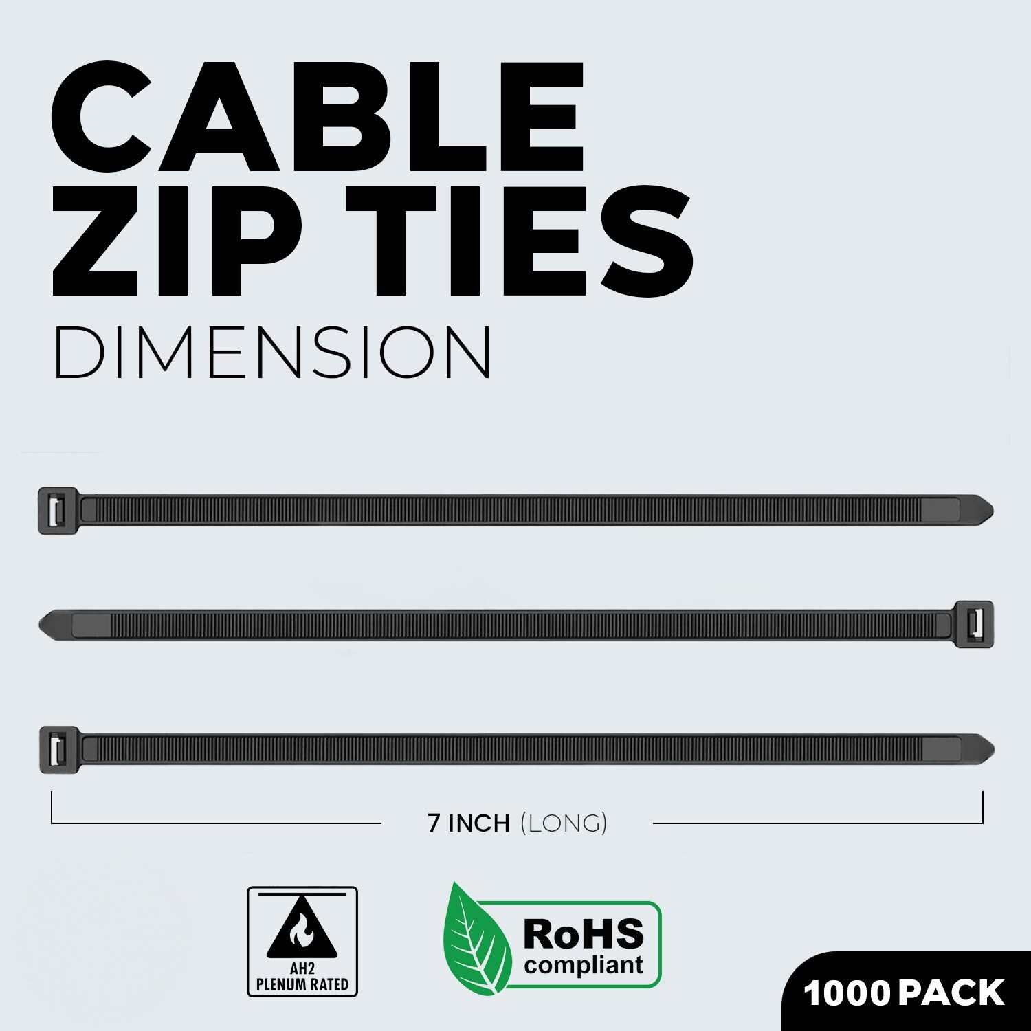 1000 Pieces 7″ Black Nylon Cable Zip Wire Ties Up to 50 Lbs (10 Packs of 100)