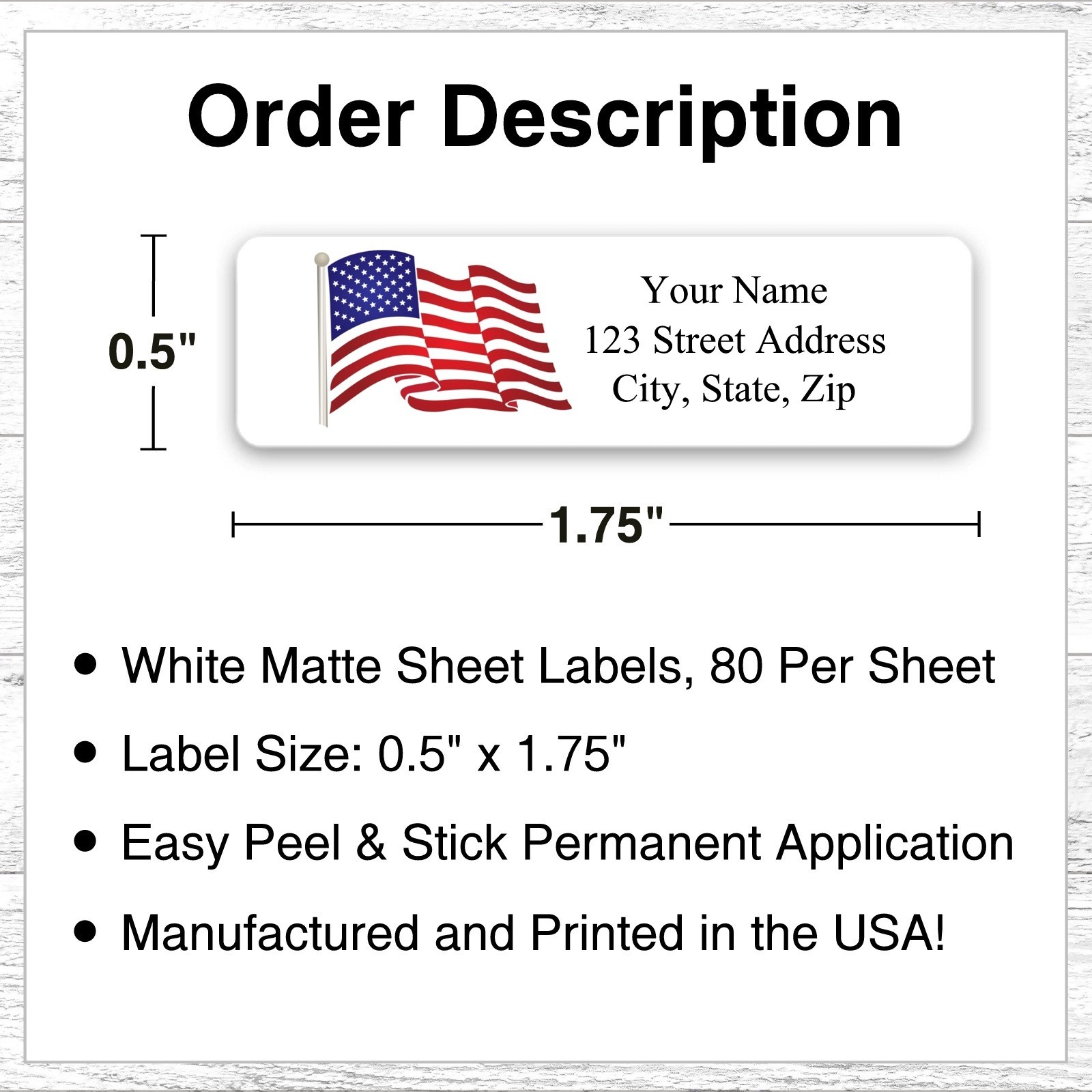 400 Personalized Return Address Labels Stickers 1/2 x 1 3/4 Waving American Flag