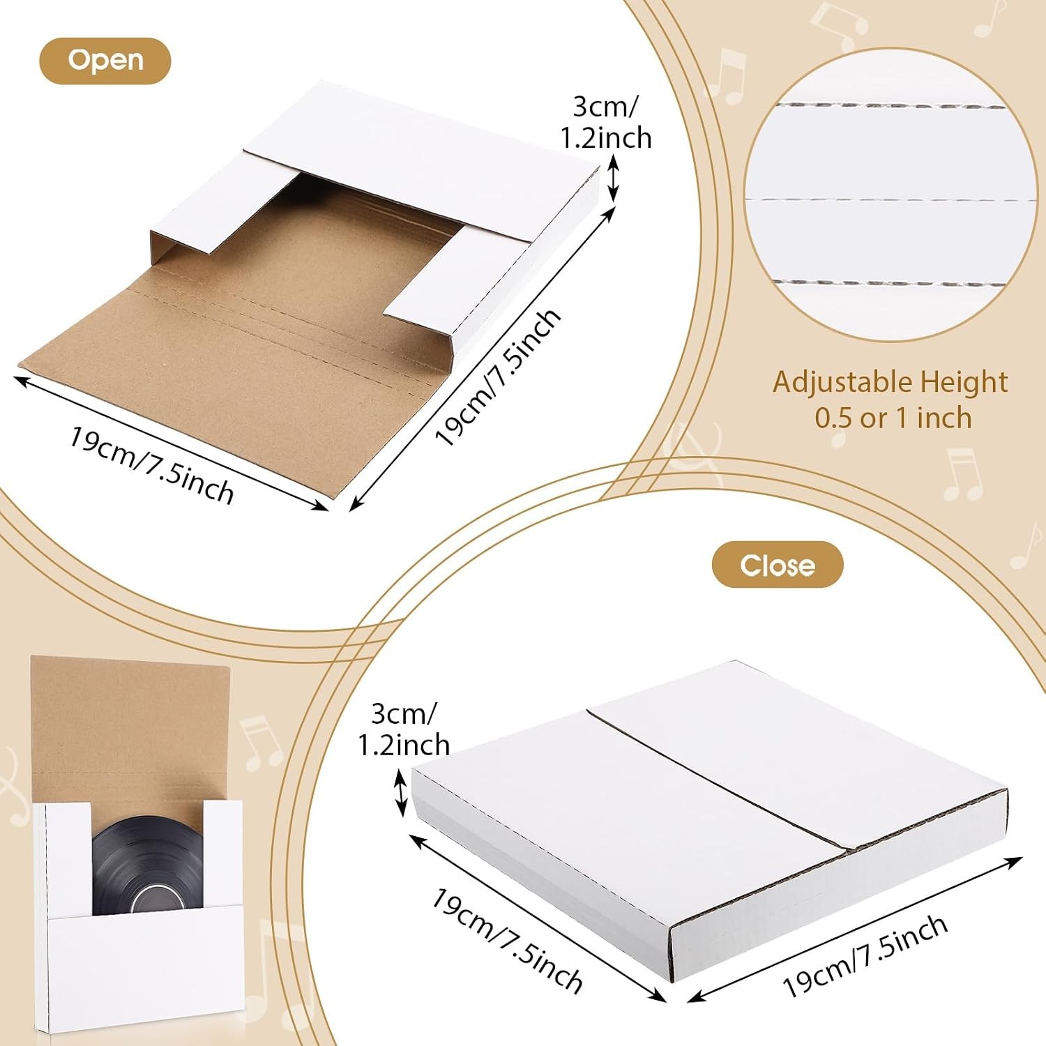 100 Pack 7 Inch Vinyl Record Mailers Boxes 45 RPM Easy Fold LP Cardboard Mailing