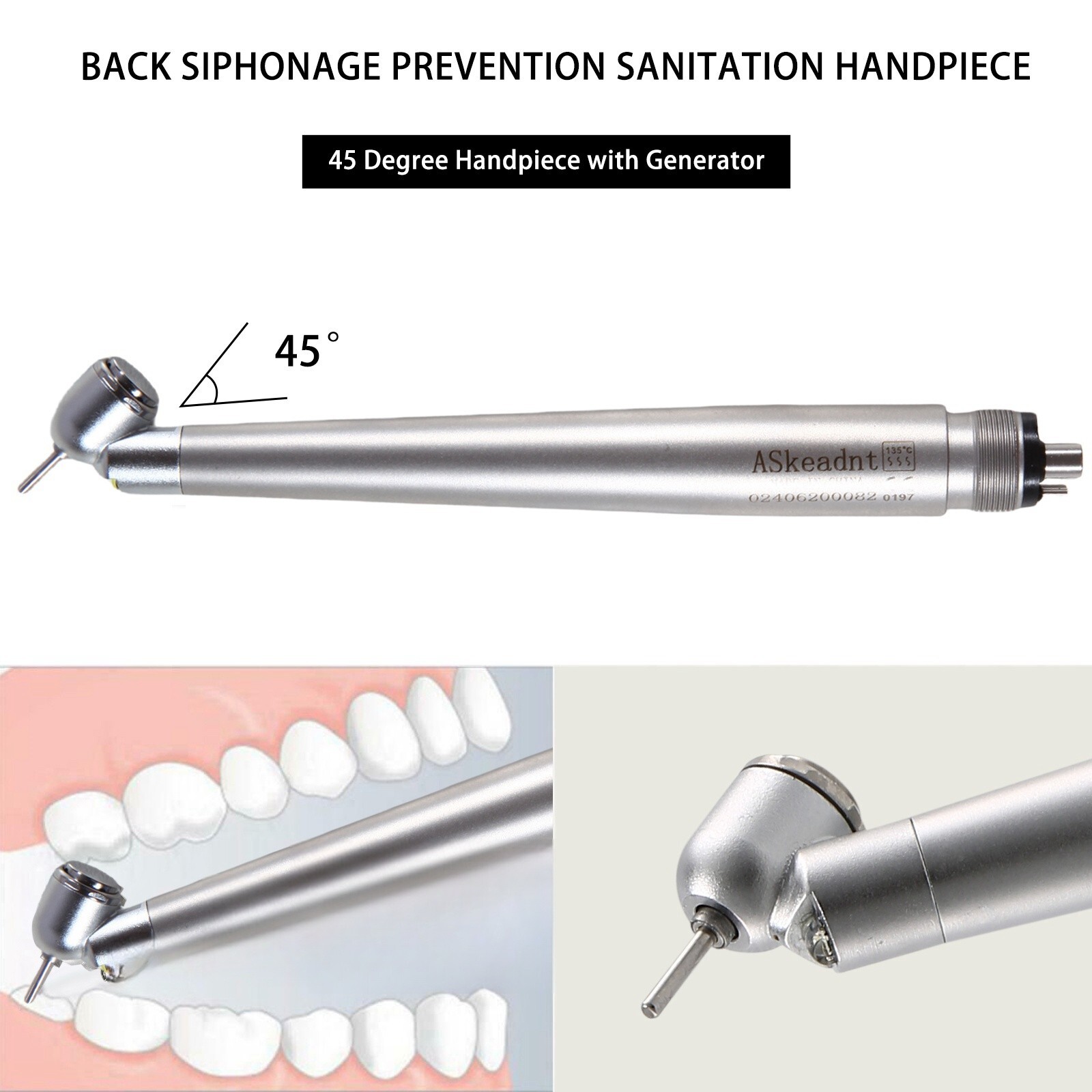 NSK Style Dental LED 45° Degree Surgical High Speed Handpiece Push Button 4 Hole