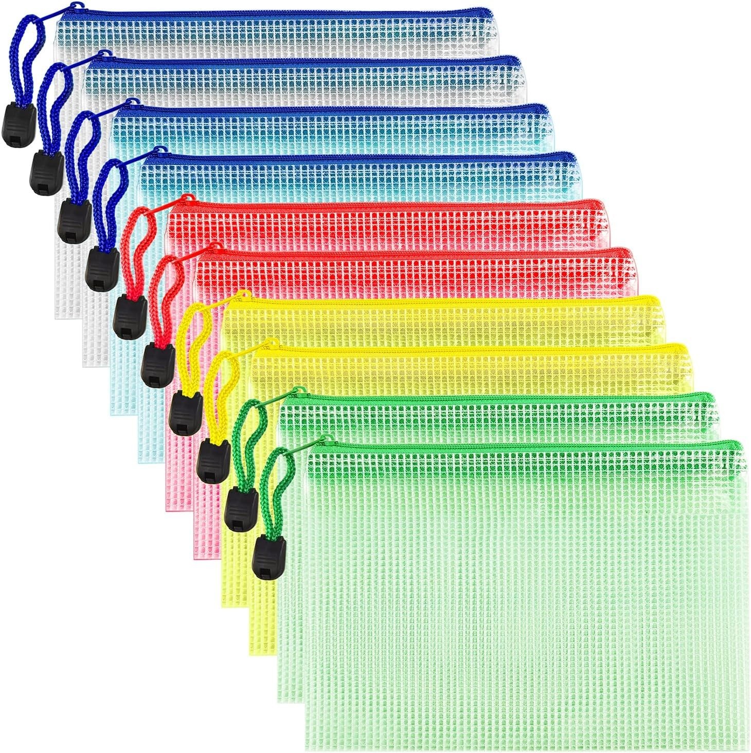 B6 Size Waterproof Mesh Pouch Set, 10 Multicolored Zipper Bags for Home & Office