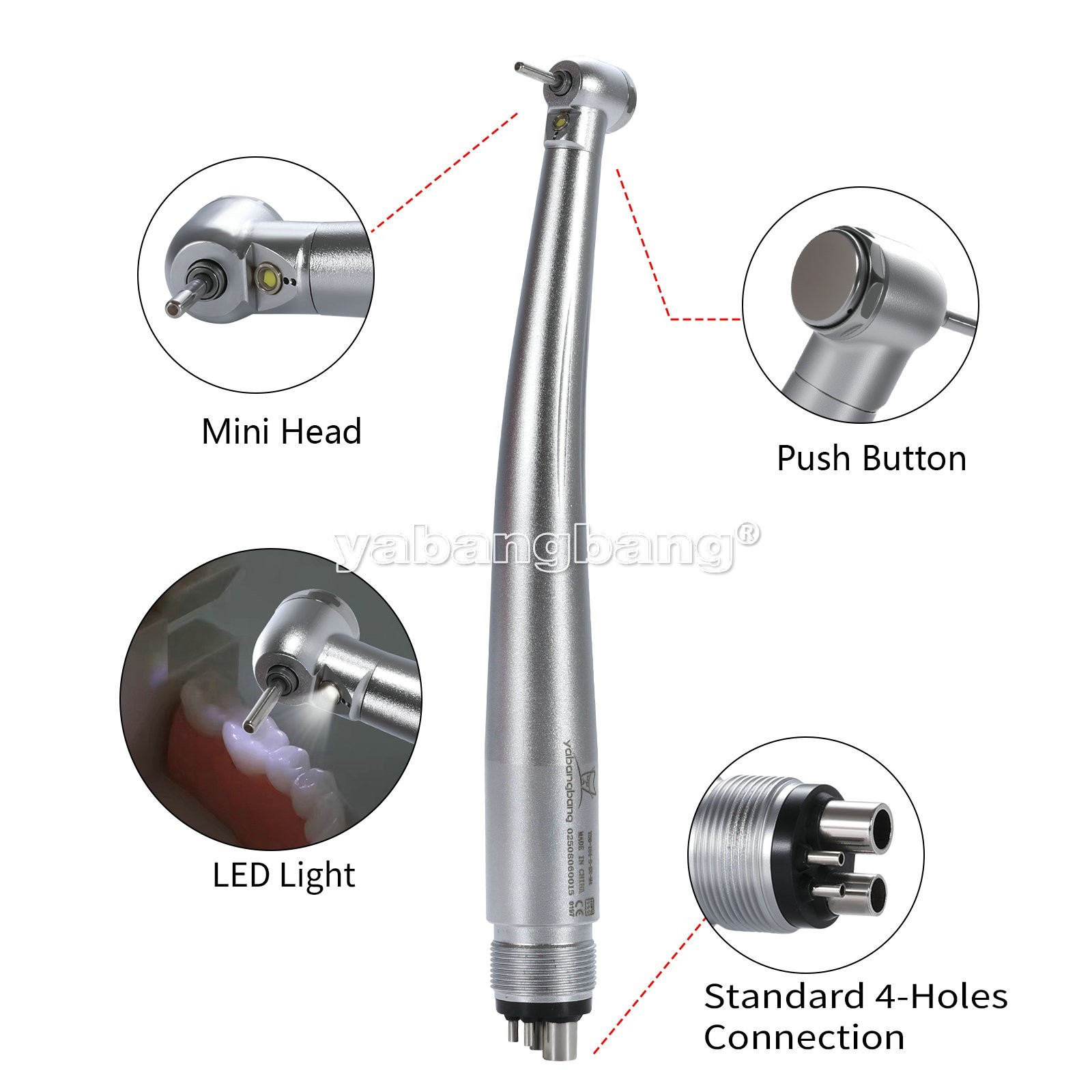Dental High Speed Handpiece Mini LED Fiber Optic Small Head Air Turbine 4H USA
