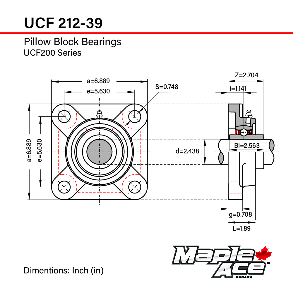 UCF212-39 Flange Bearing 2-7/16″ Bore, 4-Bolt Self-Aligning, Solid Base (Qty 2)