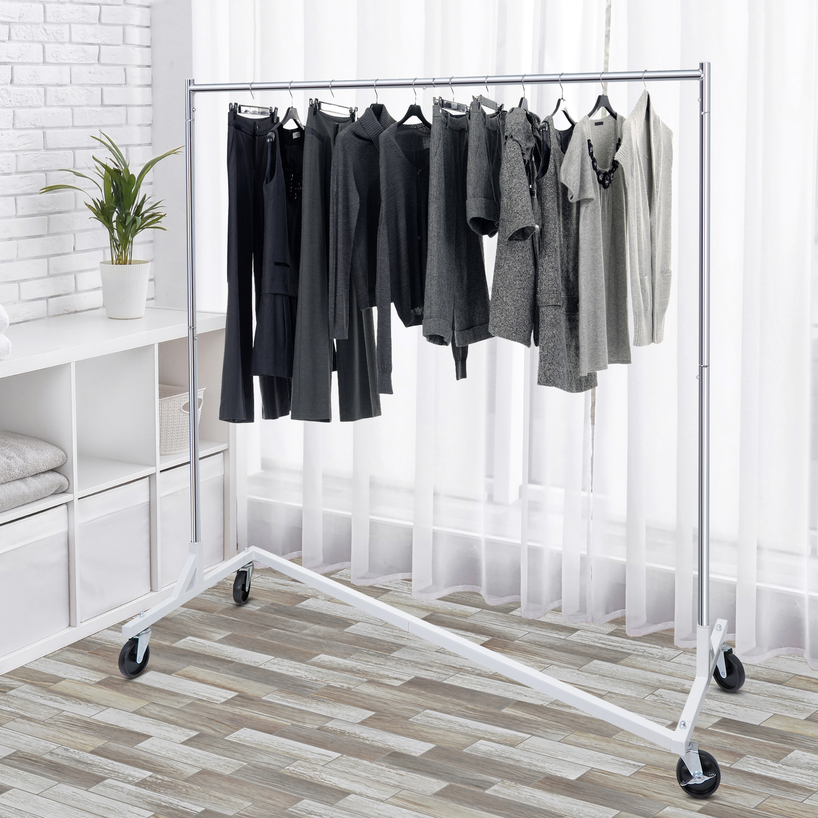 Metal Rolling Clothes Garment Rack Collapsible Clothing Stand Wheels Heavy Duty