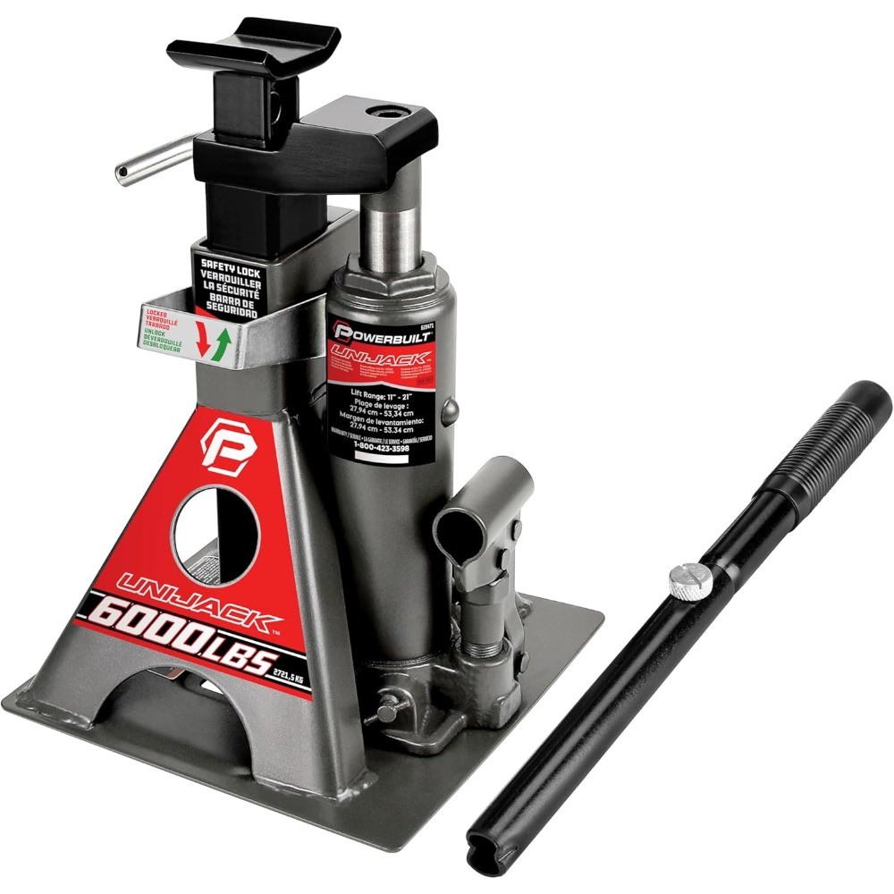 Powerbuilt 3-ton integrated jack, with a load capacity of 6000 pounds.