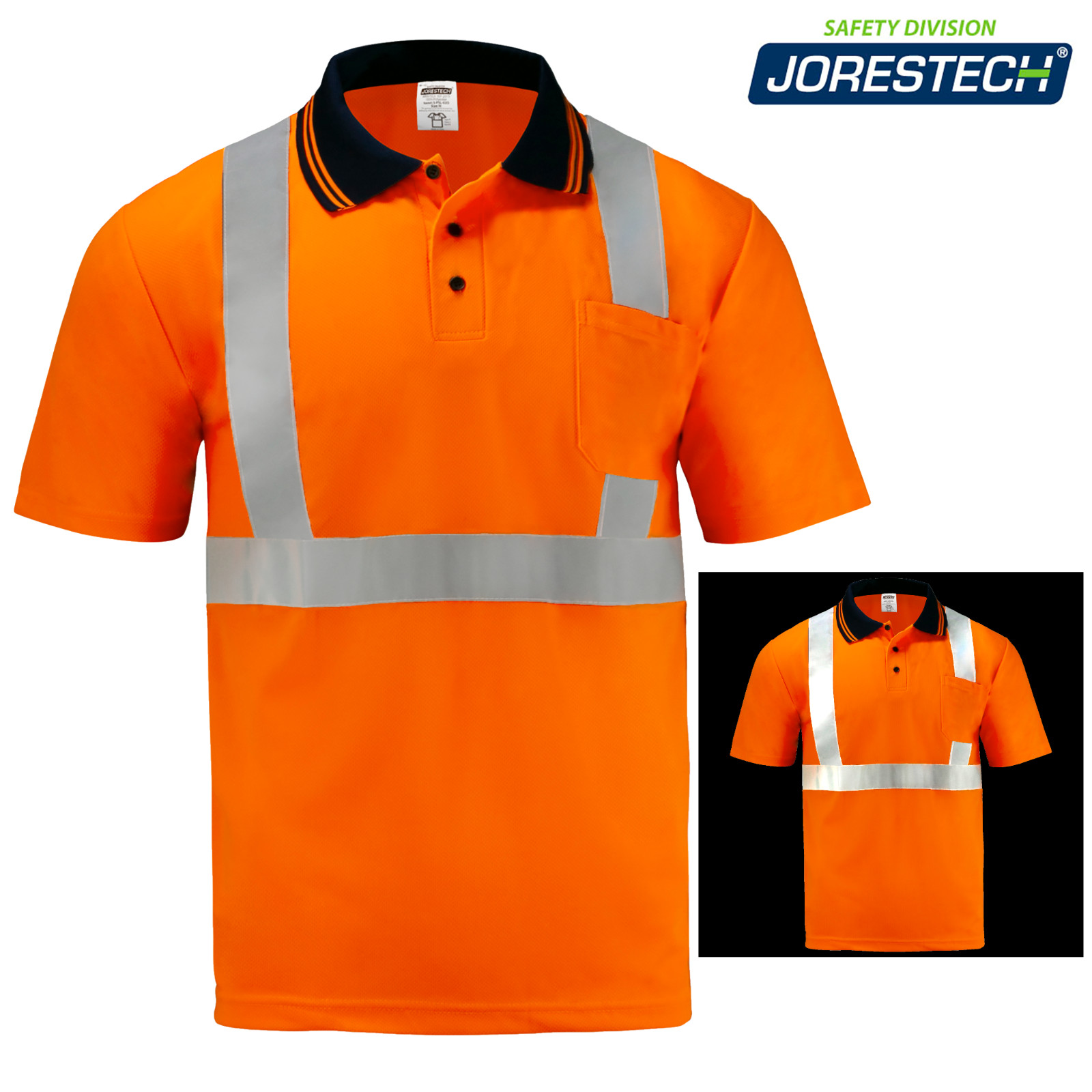 5 Pack Hi-Vis Orange Safety Workwear Short Sleeve Polo Shirt Top Reflective Tape