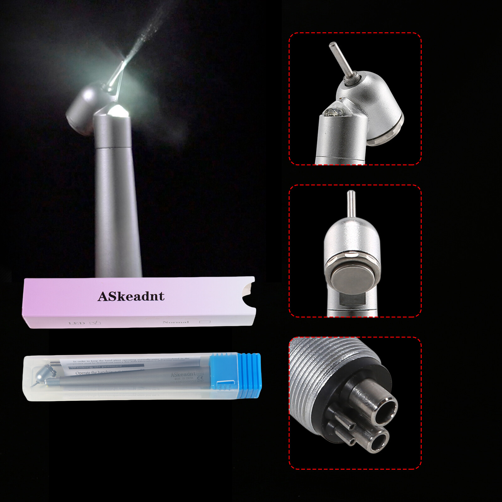 Dental 45° LED Optic High Speed Handpiece E-generator 4 Hole for NSK ASkeadnt