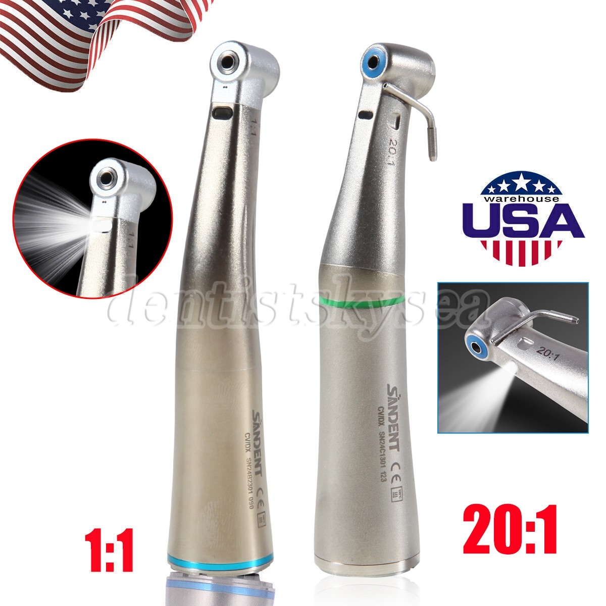 Manejo de ángulo contra de fibra óptica LED dental aumentando 1:1/20:1 implantes