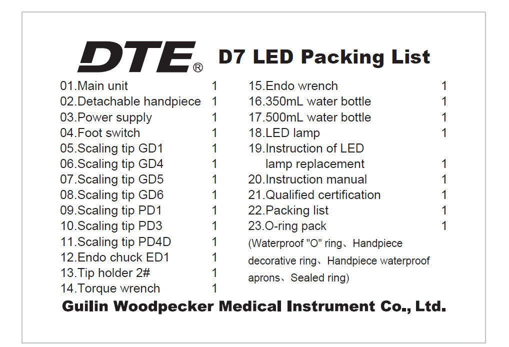 Woodpecker DTE D7 LED Dental Ultrasonic Piezo Scaler HD-7L Handpiece GD1 GD4 PD1