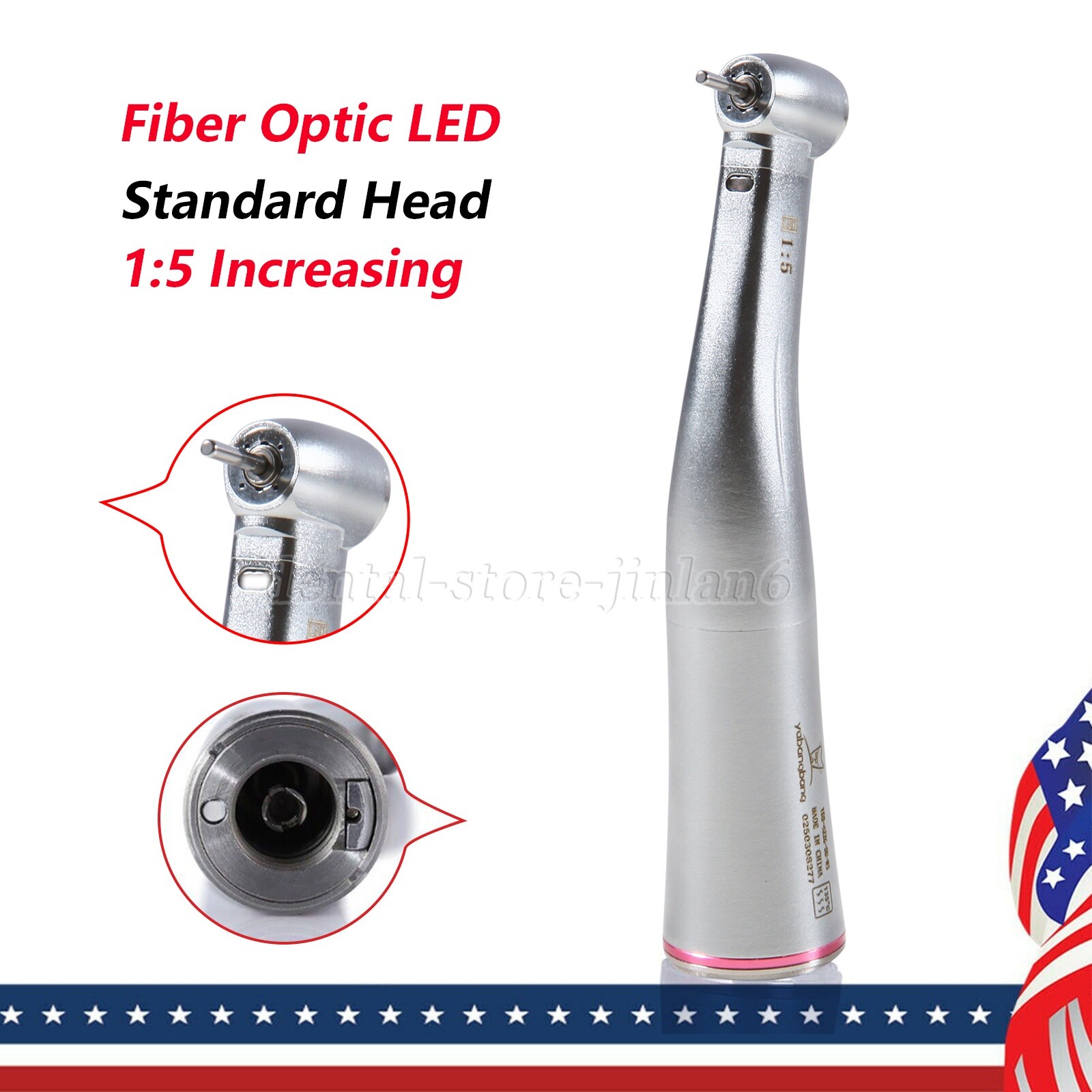 Dental 1:5 Increasing Contra Angle Optic LED Handpiece Fit for Electric Motor sk