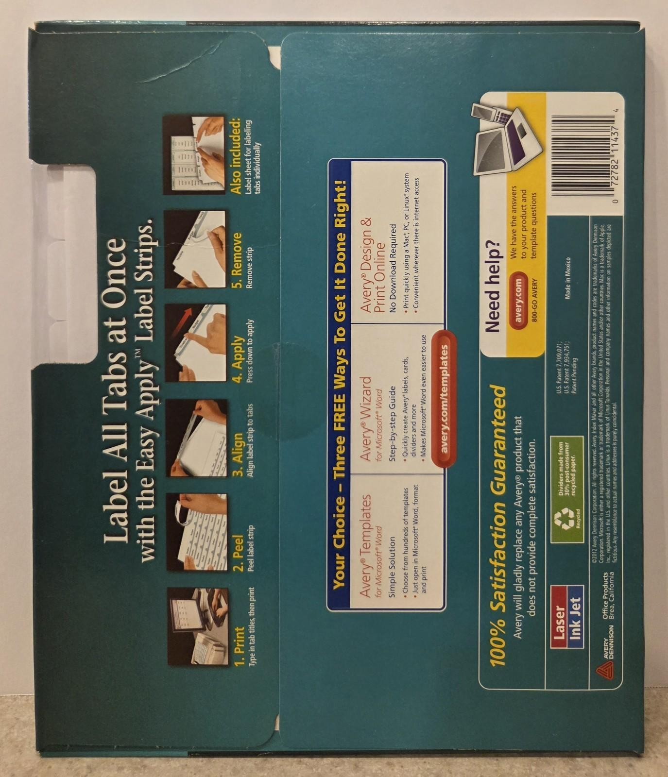 Avery Print & Apply Clear Label Dividers w/White Tabs 8-Tab Letter 5 Sets 11437