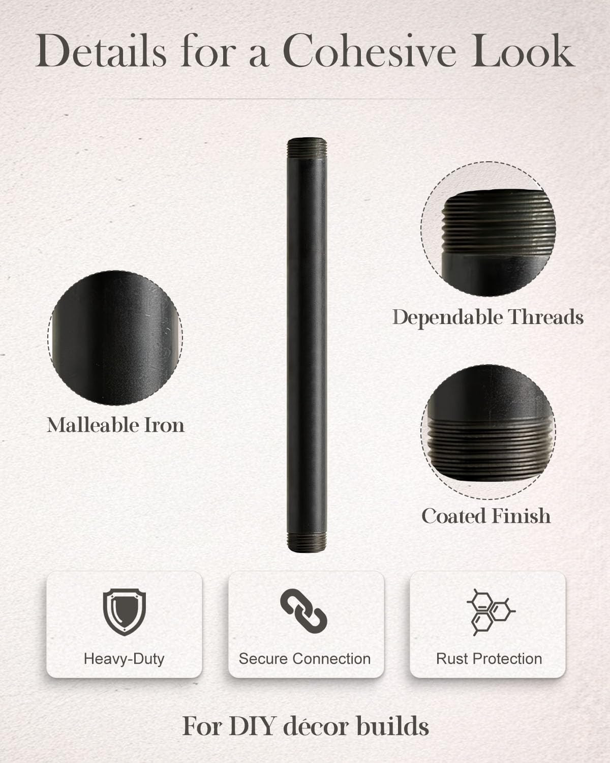 10 Pack 1/2 Inches X 8 Inches Black Malleable Steel Nipples Fitting